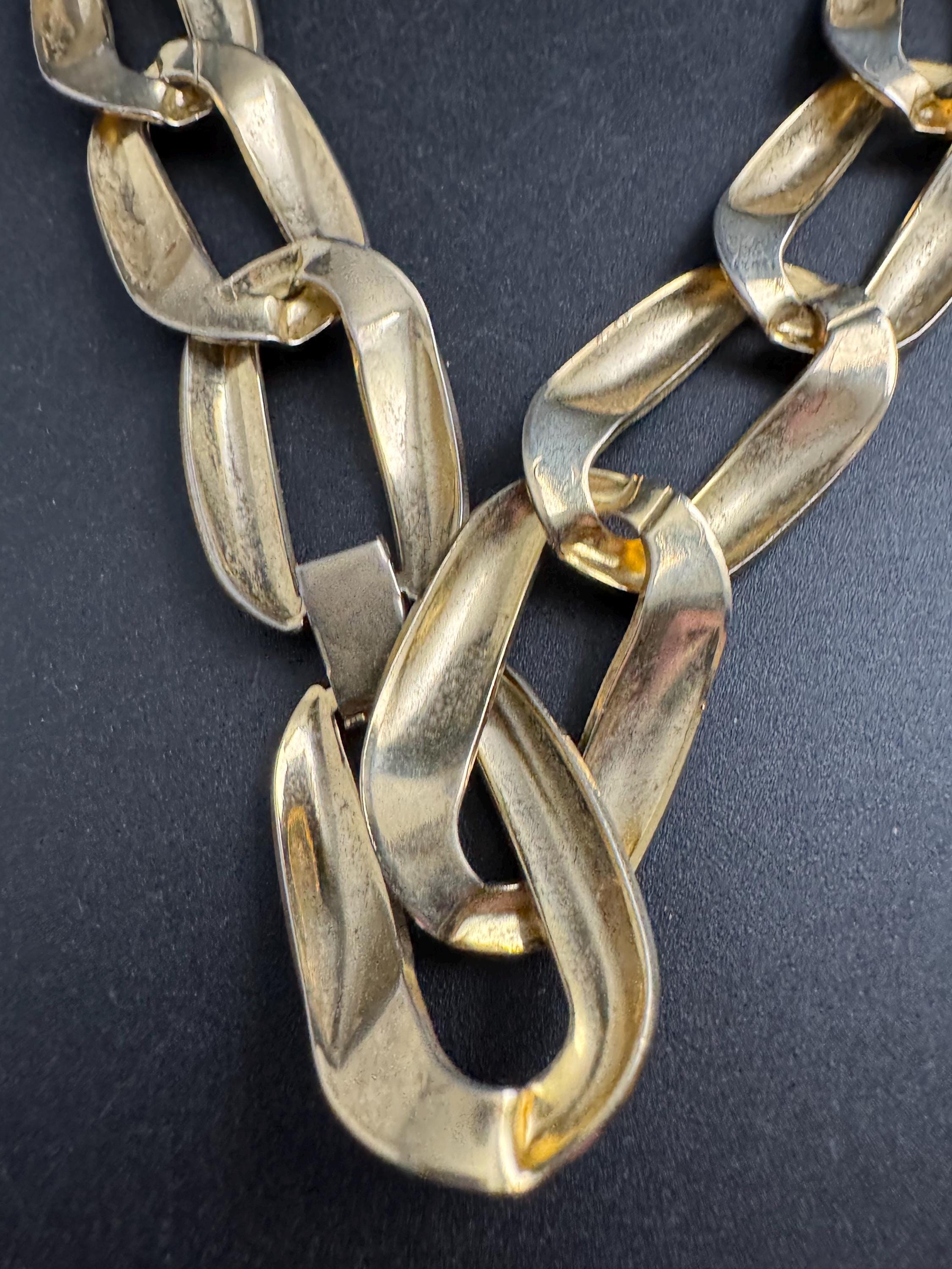 wide gold curb chain choker, chunky statement necklace 1980s