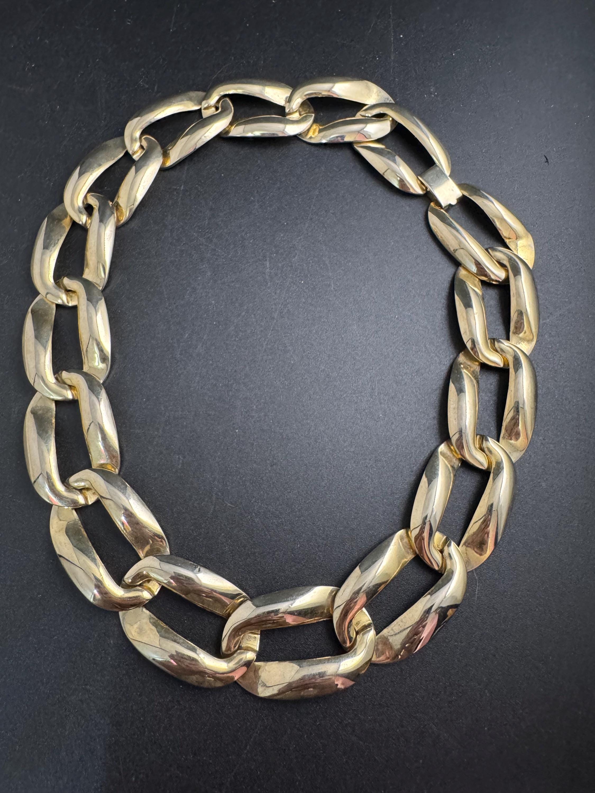wide gold curb chain choker, chunky statement necklace 1980s