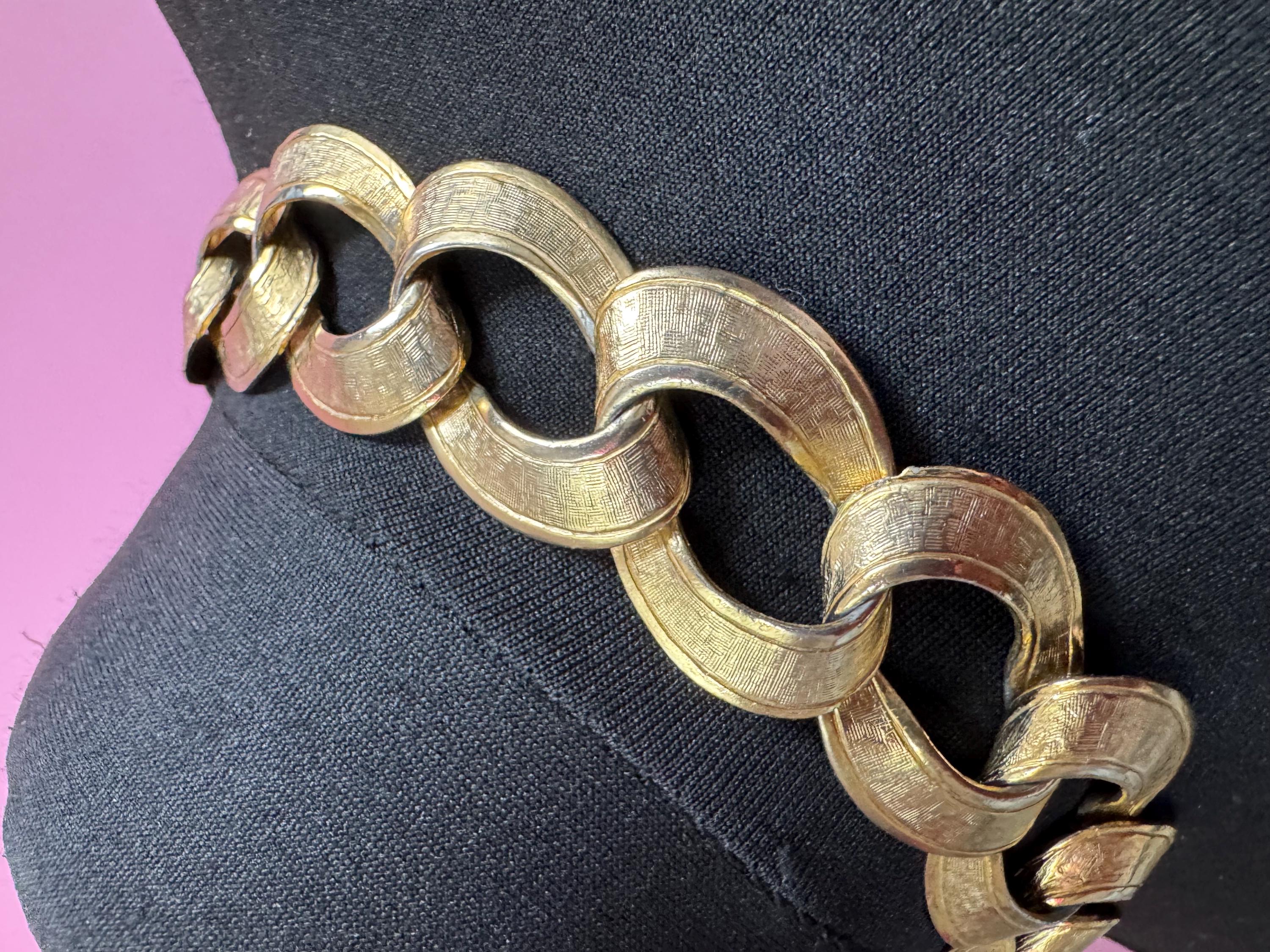 wide gold curb chain choker, chunky statement necklace 1980s