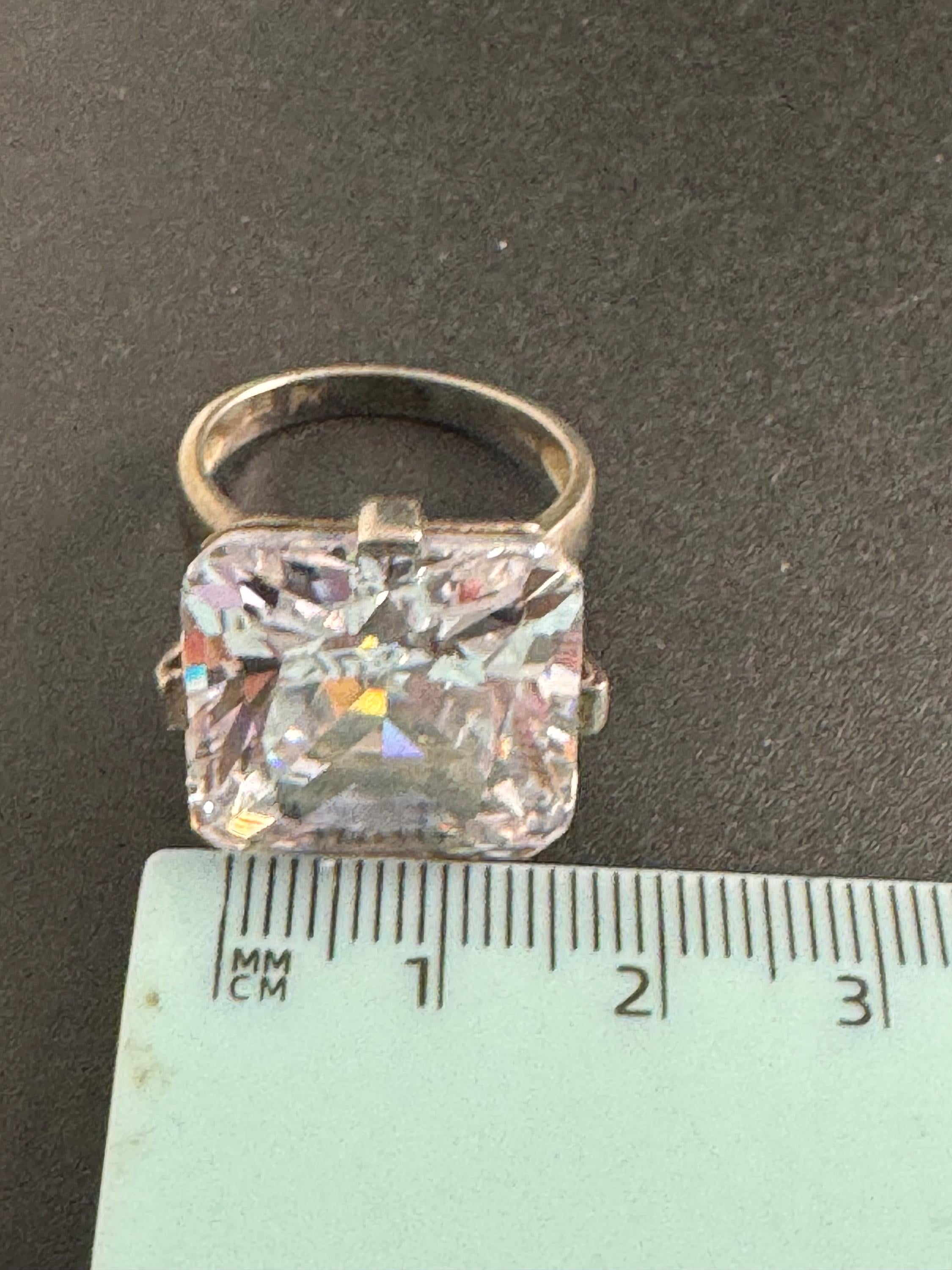 large clear stone cocktail ring, size P.5 modernist 925 sterling silver, signed PK