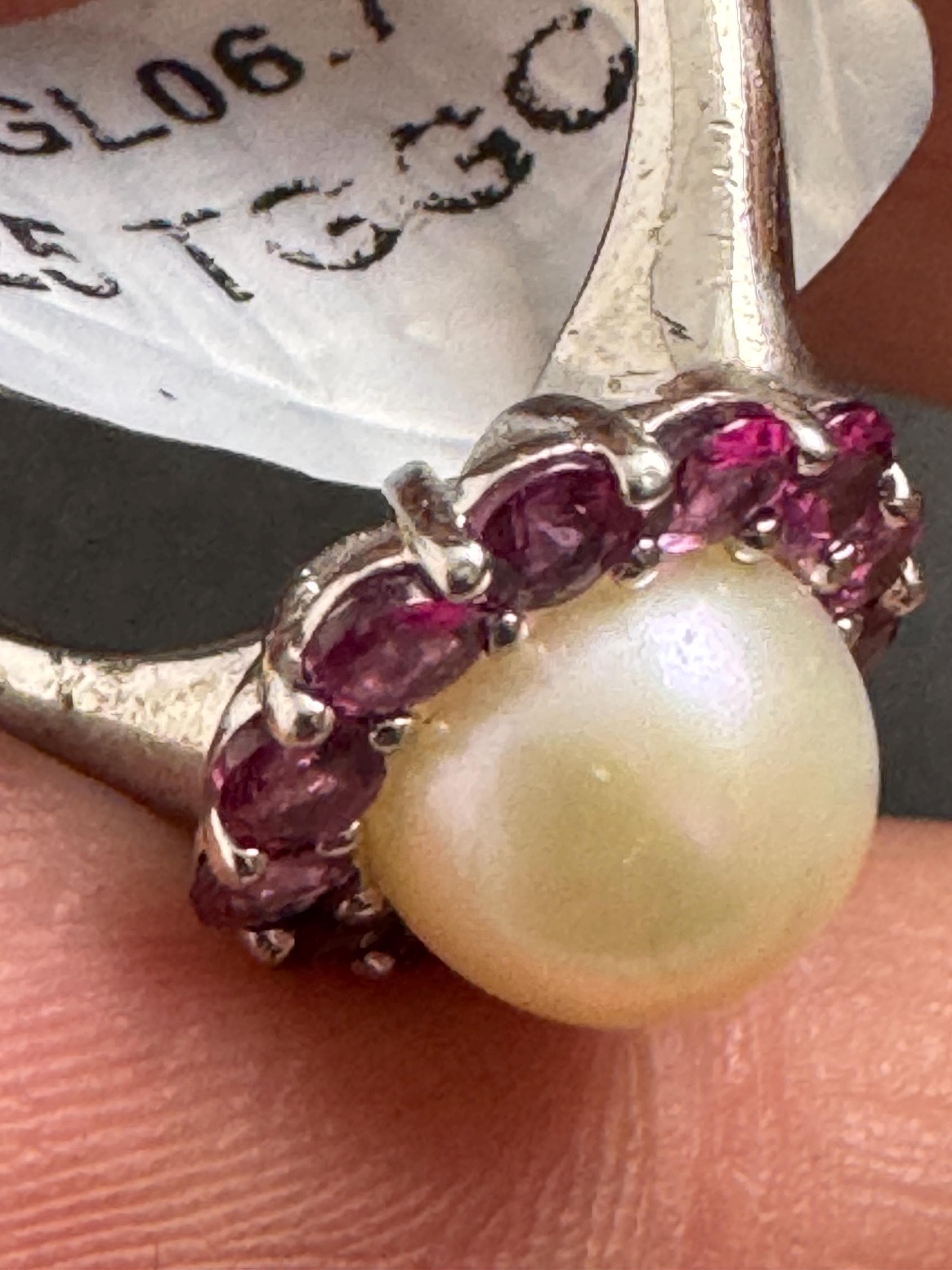 925 silver and pearl dress ring, TGGC size N.5, pink gemstones
