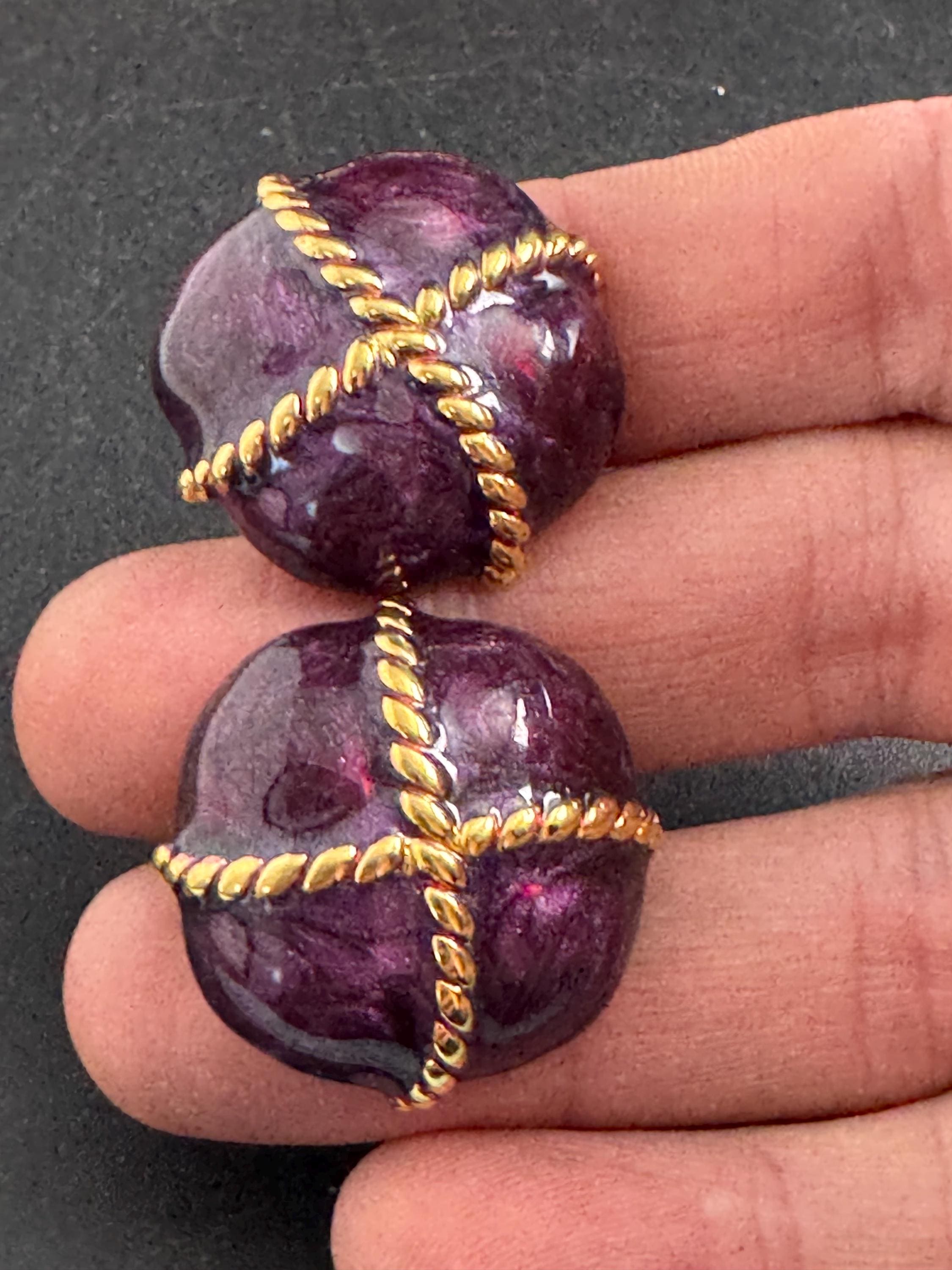 Purple Enamel Clip On Earrings: jaques vert vintage gold plated