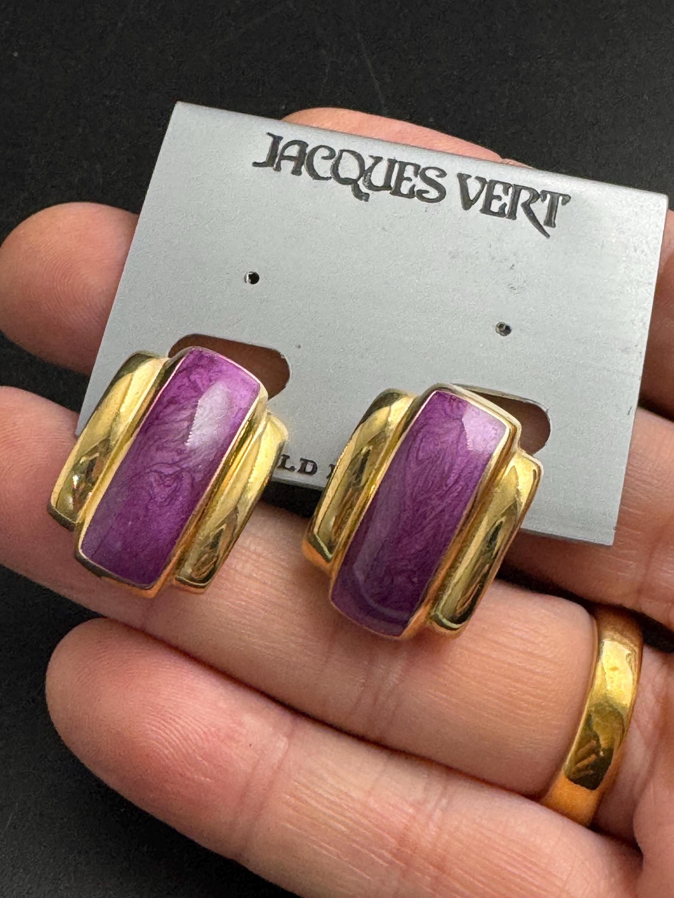 Purple Enamel Clip On Earrings: jaques vert vintage gold plated