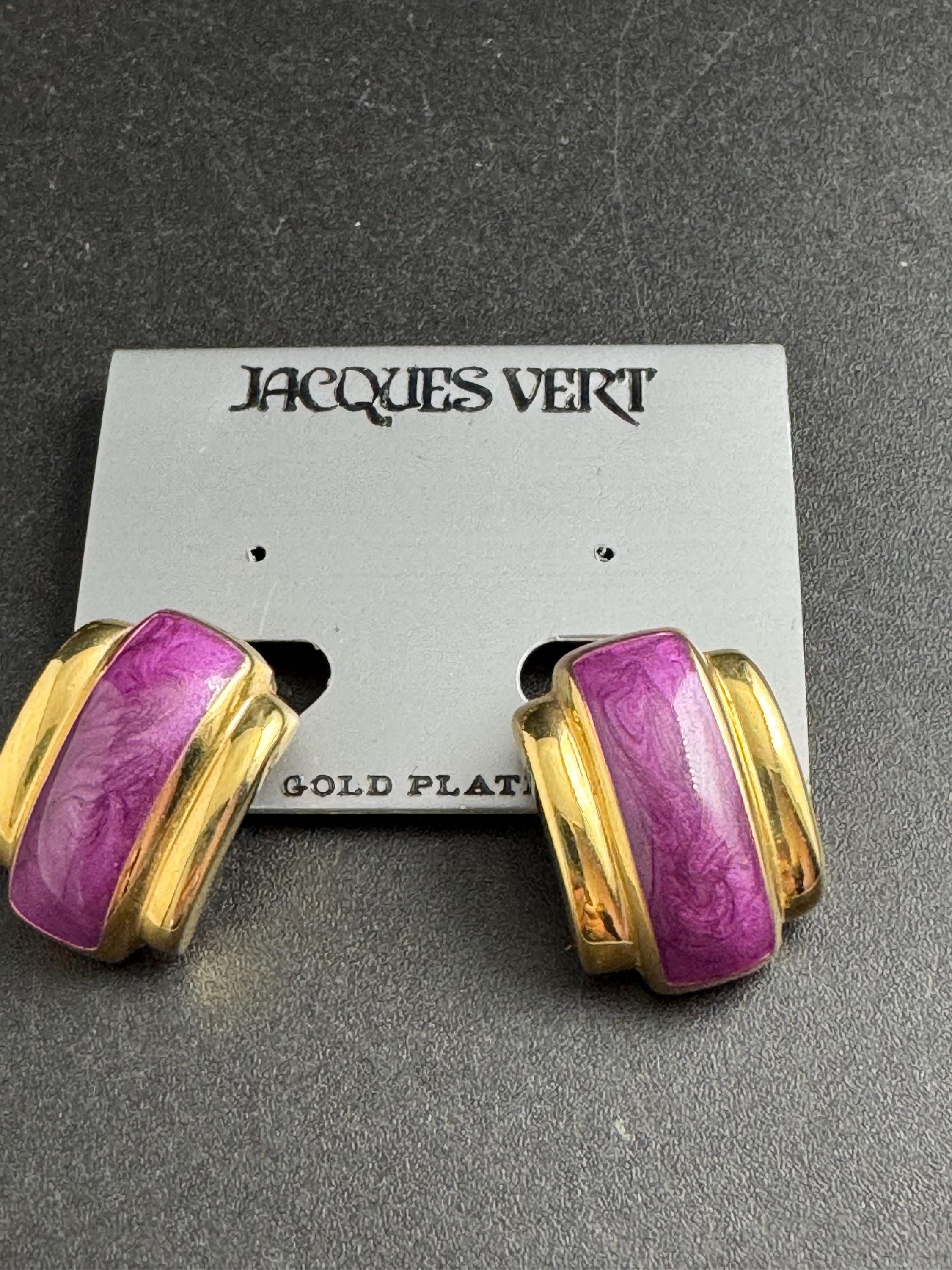 Purple Enamel Clip On Earrings: jaques vert vintage gold plated