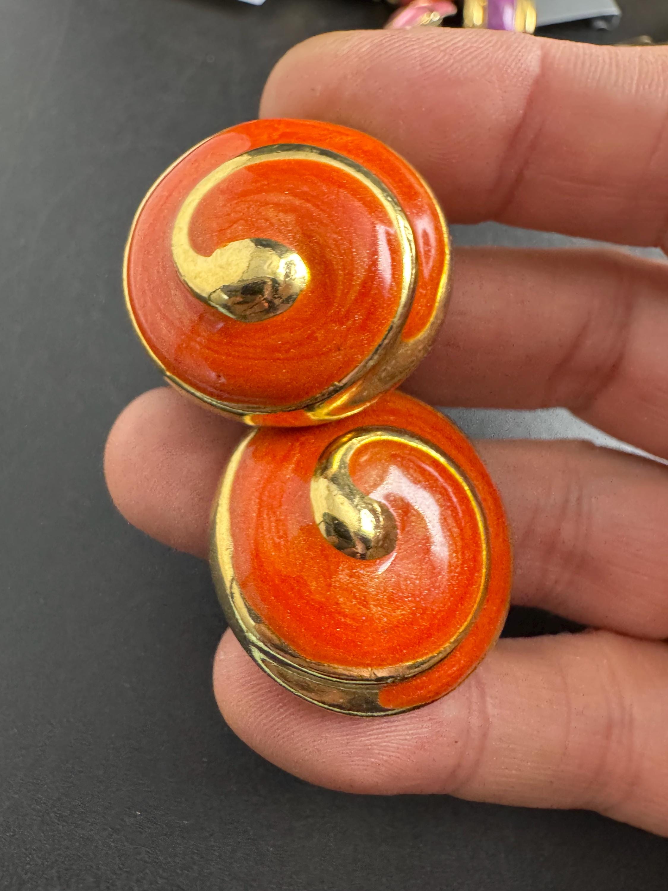 Orange Enamel Clip On Earrings: jaques vert vintage gold plated