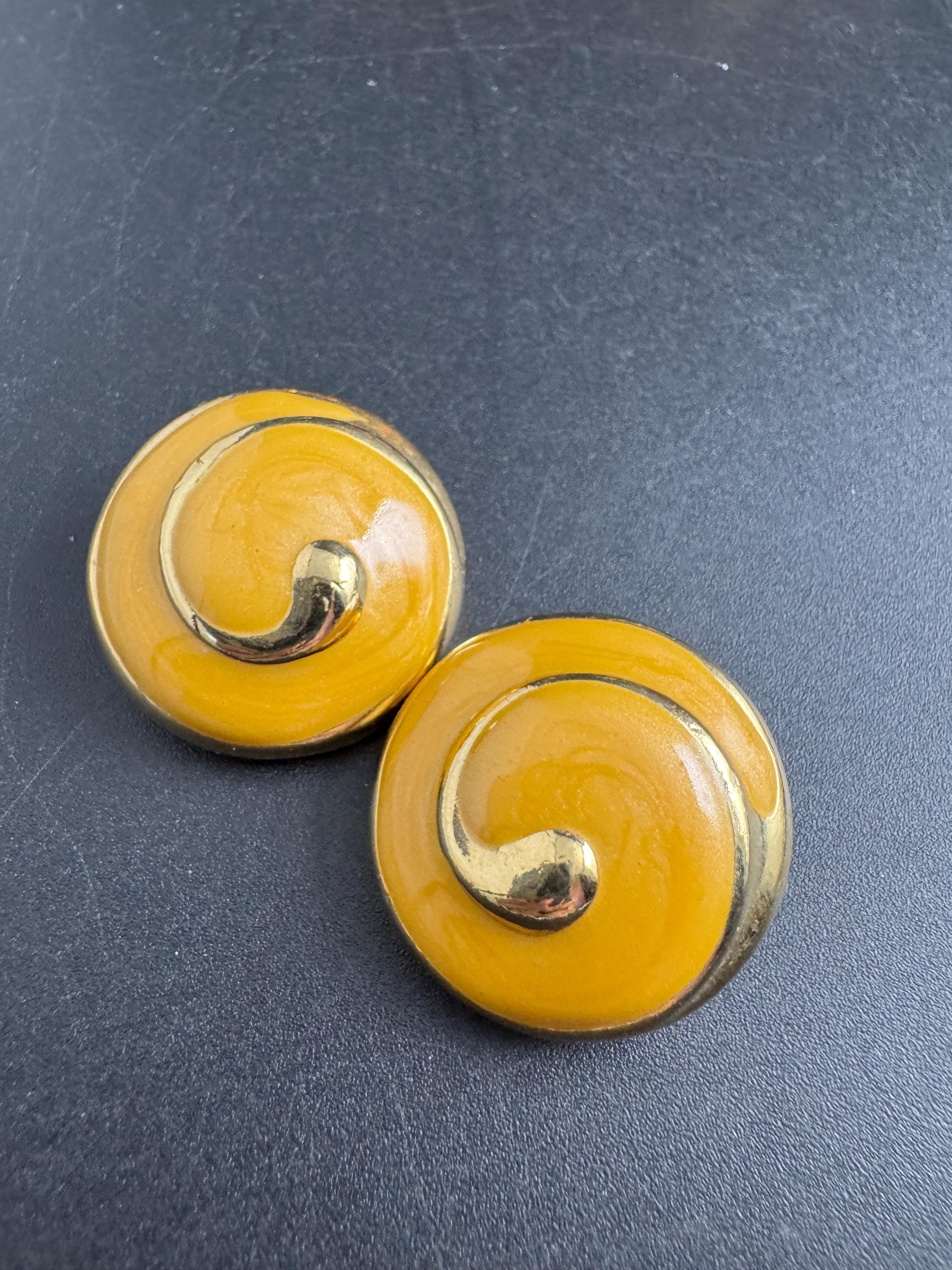 Yellow Enamel Clip On Earrings: jaques vert vintage gold plated