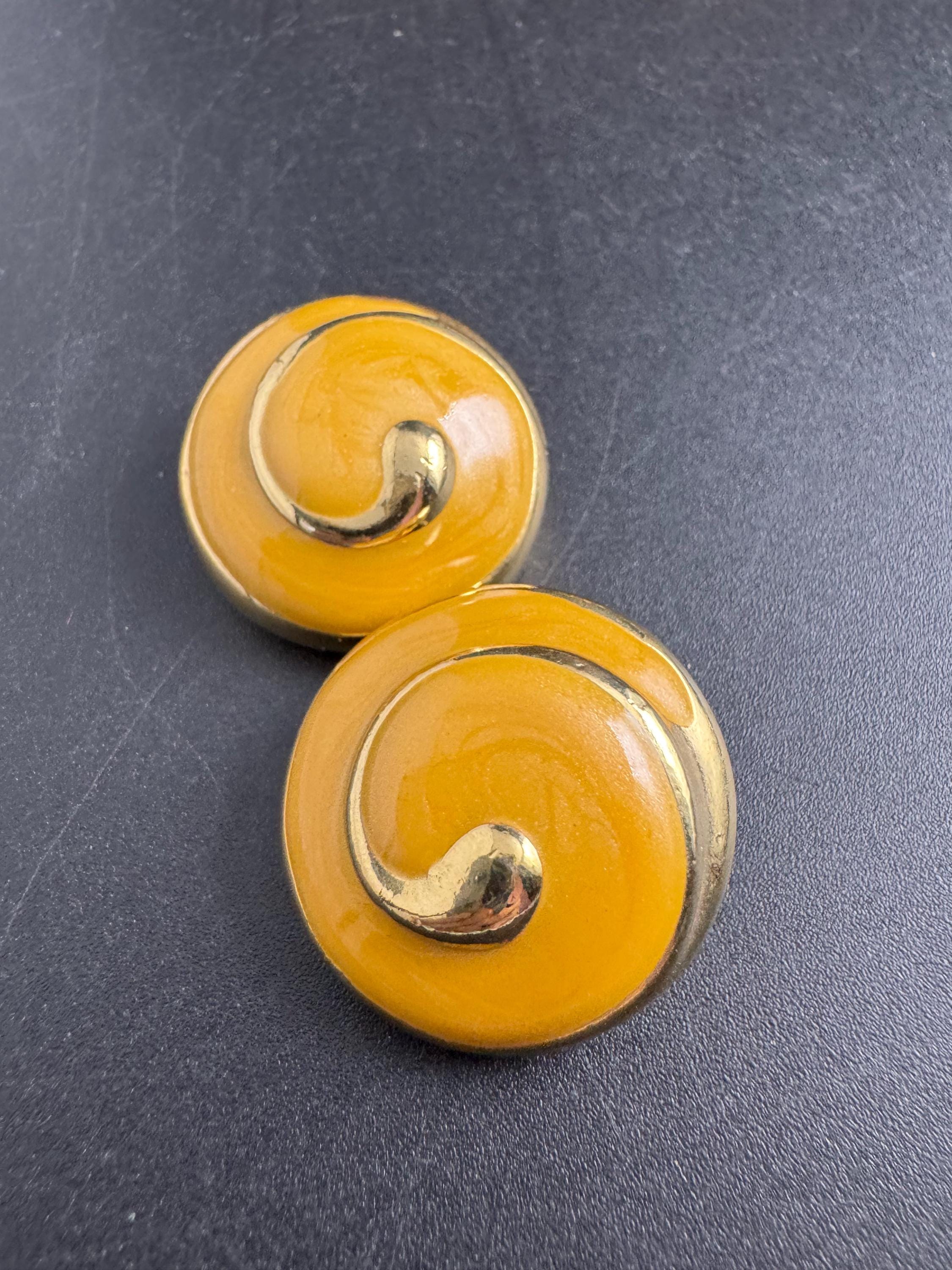 Yellow Enamel Clip On Earrings: jaques vert vintage gold plated