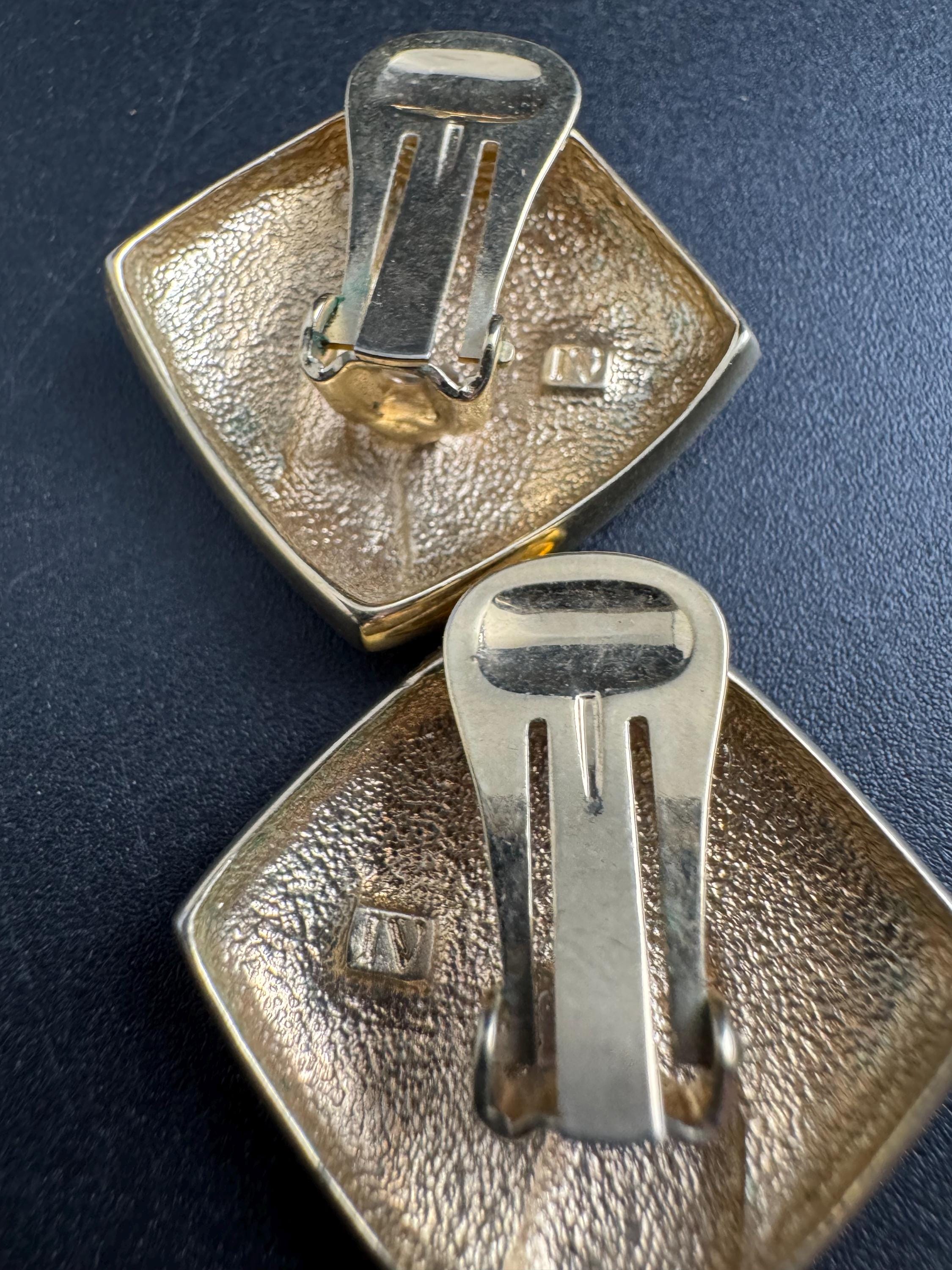 Beige brown Enamel Clip On Earrings: jaques vert vintage gold plated