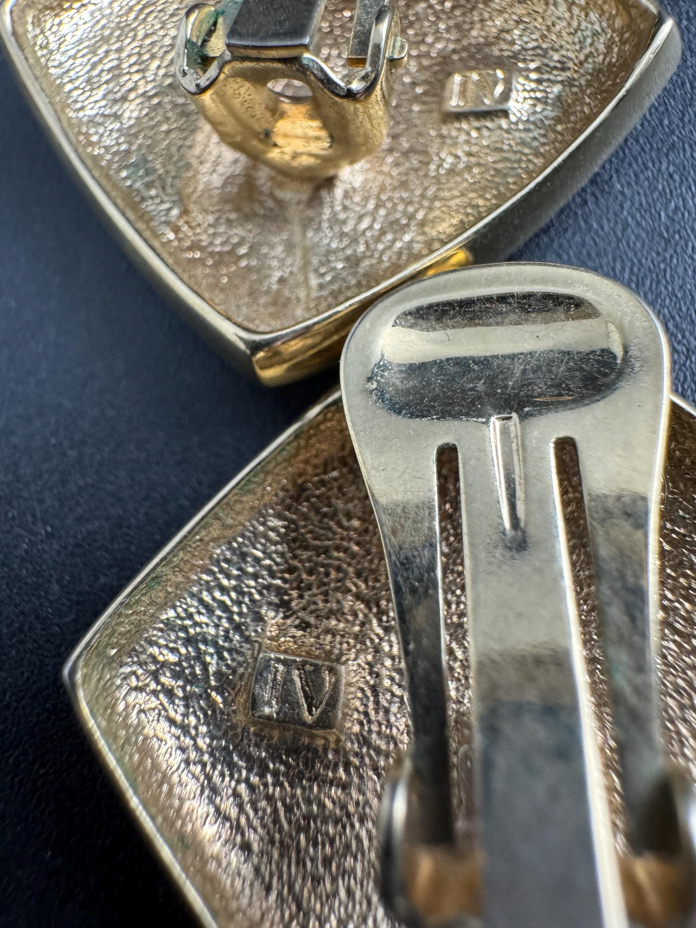 Beige brown Enamel Clip On Earrings: jaques vert vintage gold plated