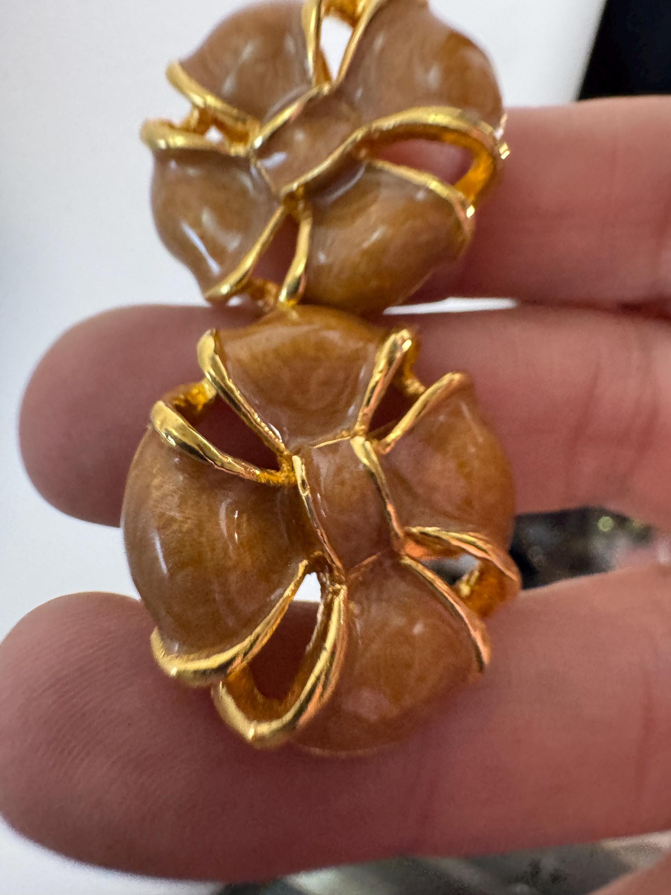 brown Enamel Clip On Earrings: jaques vert vintage gold plated