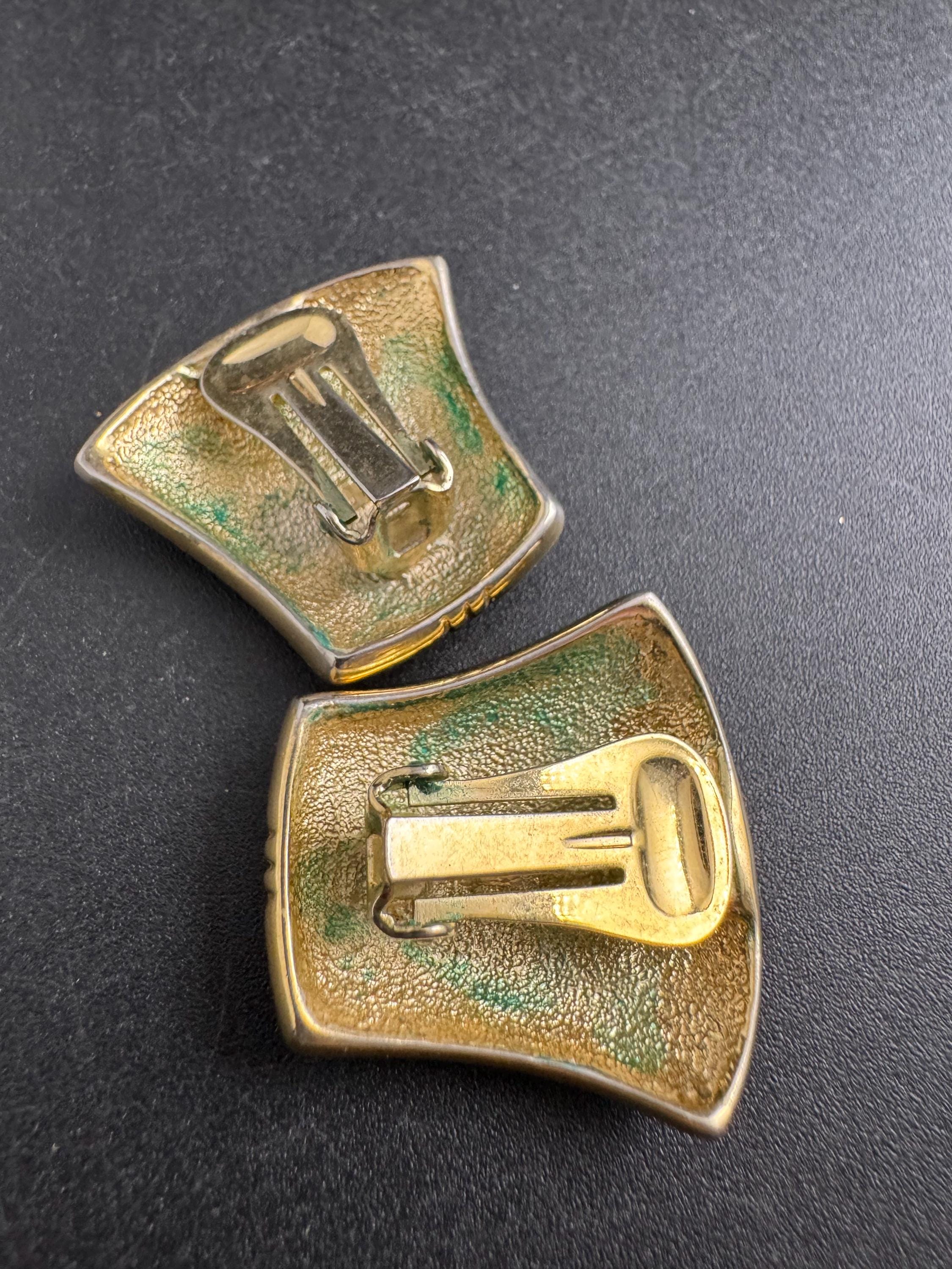 brown Enamel Clip On Earrings: jaques vert vintage gold plated