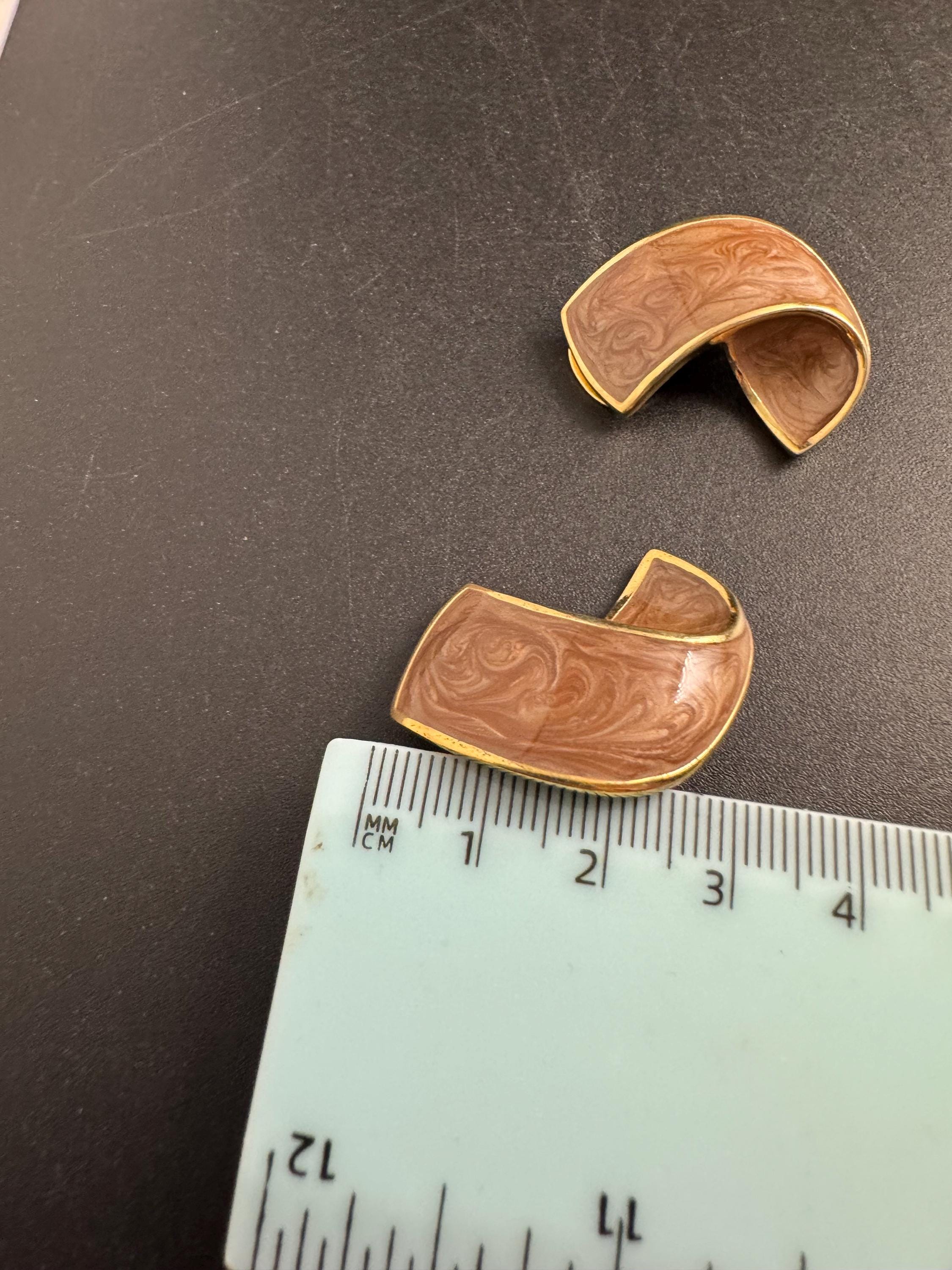 brown Enamel Clip On Earrings: jaques vert vintage gold plated