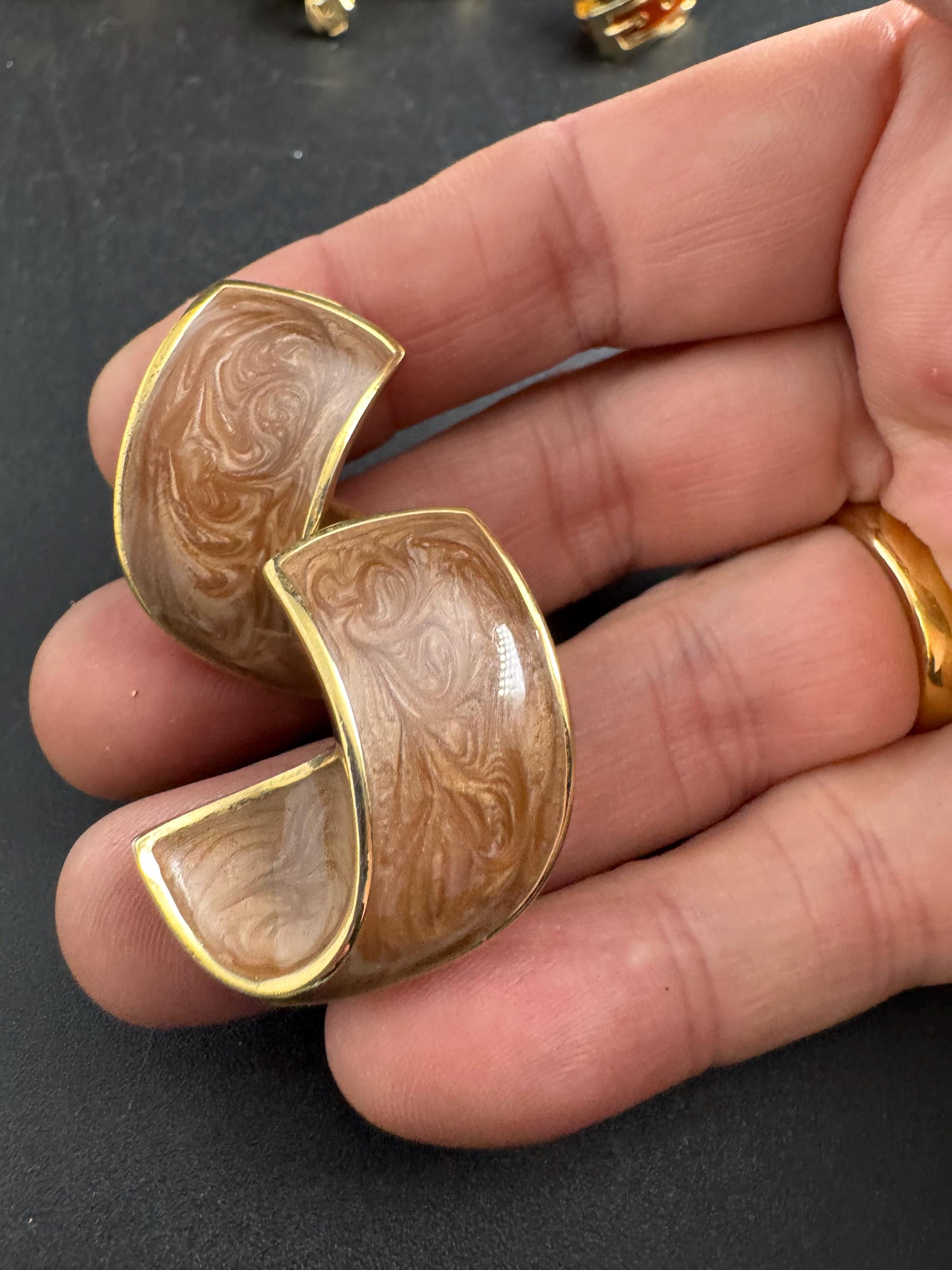 brown Enamel Clip On Earrings: jaques vert vintage gold plated