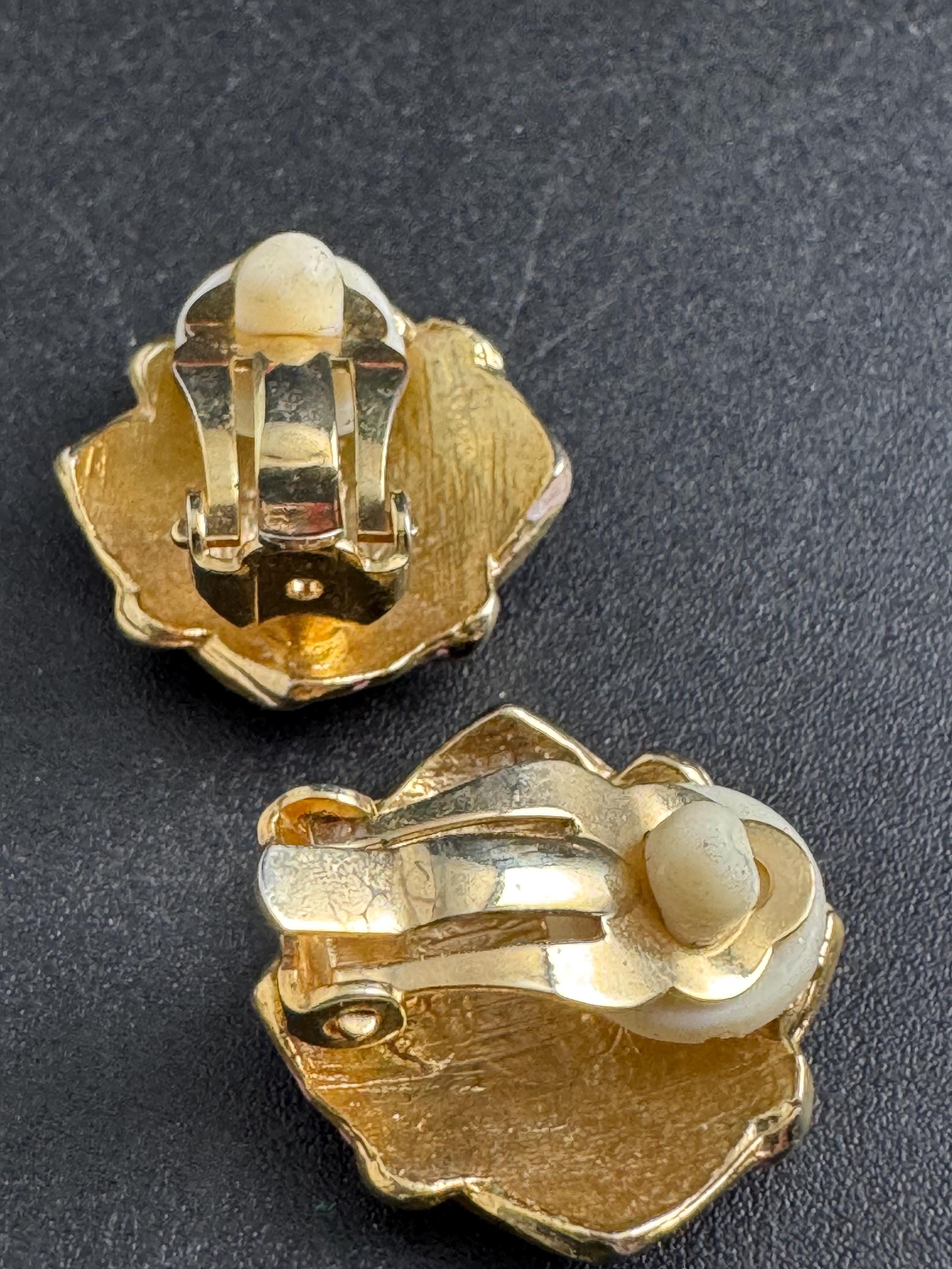 Pink Enamel Clip On Earrings: vintage gold plated