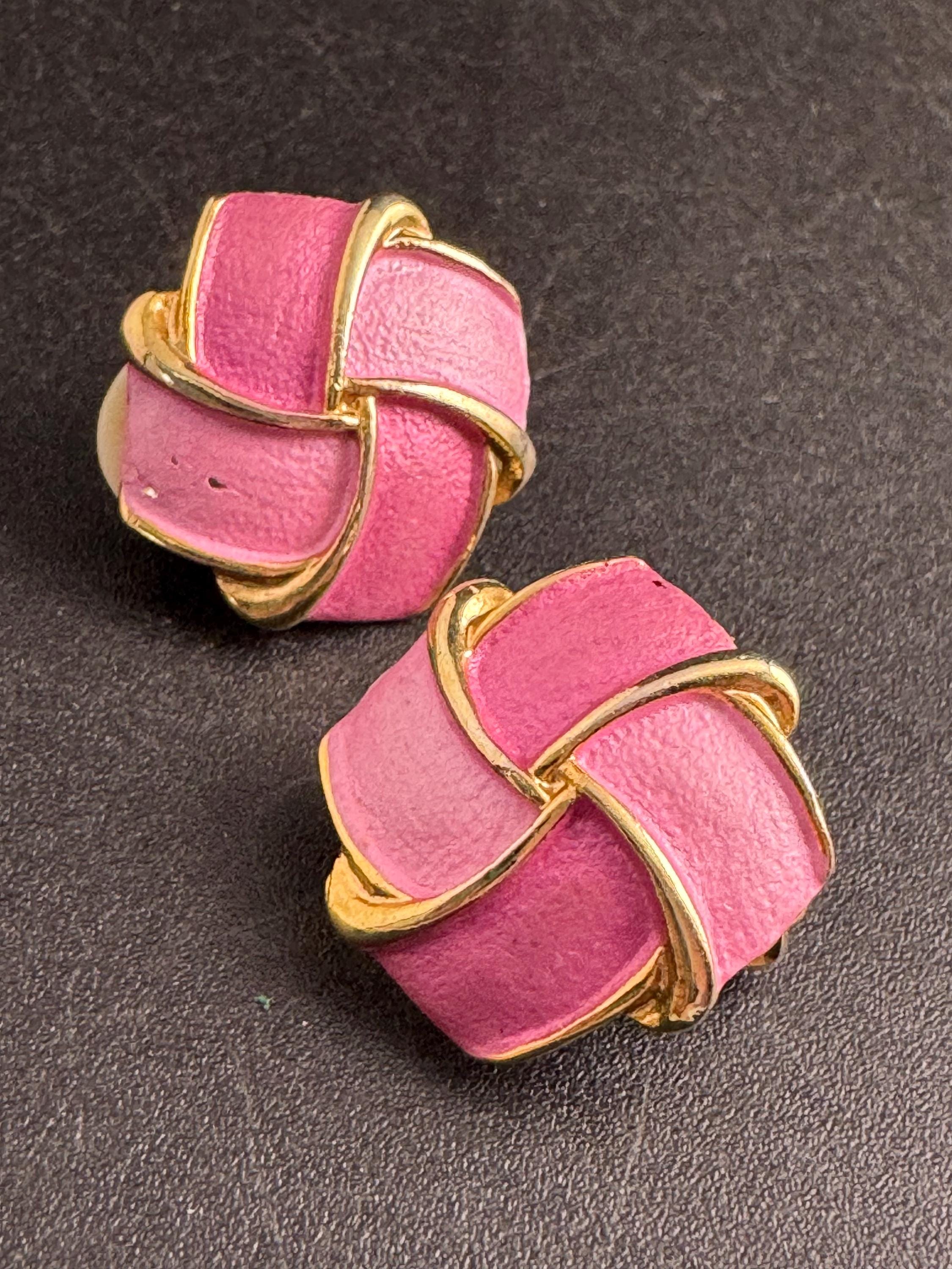 Pink Enamel Clip On Earrings: vintage gold plated