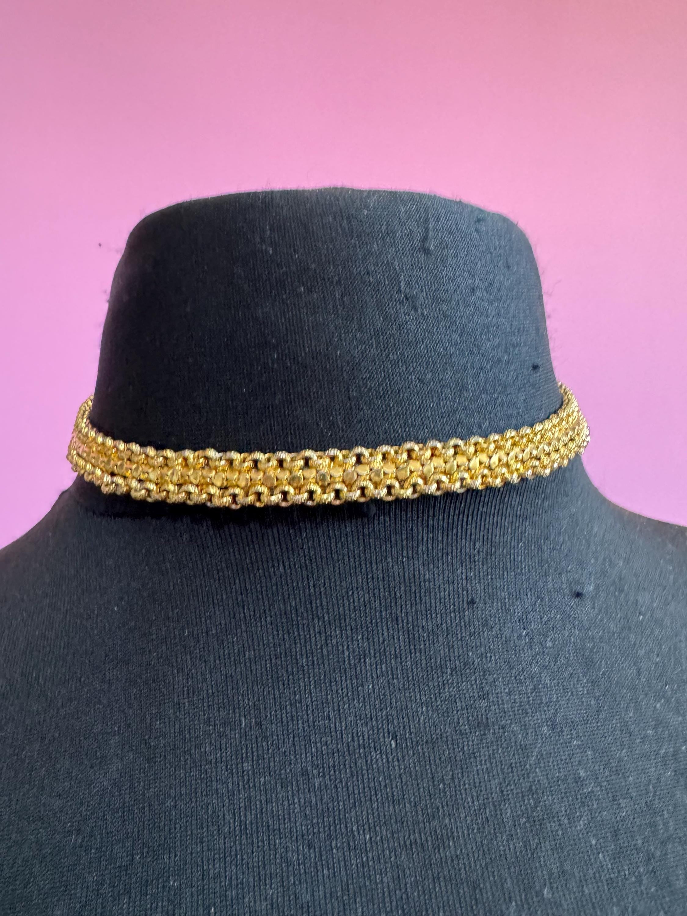 Vintage gold Mesh Choker, woven Necklace