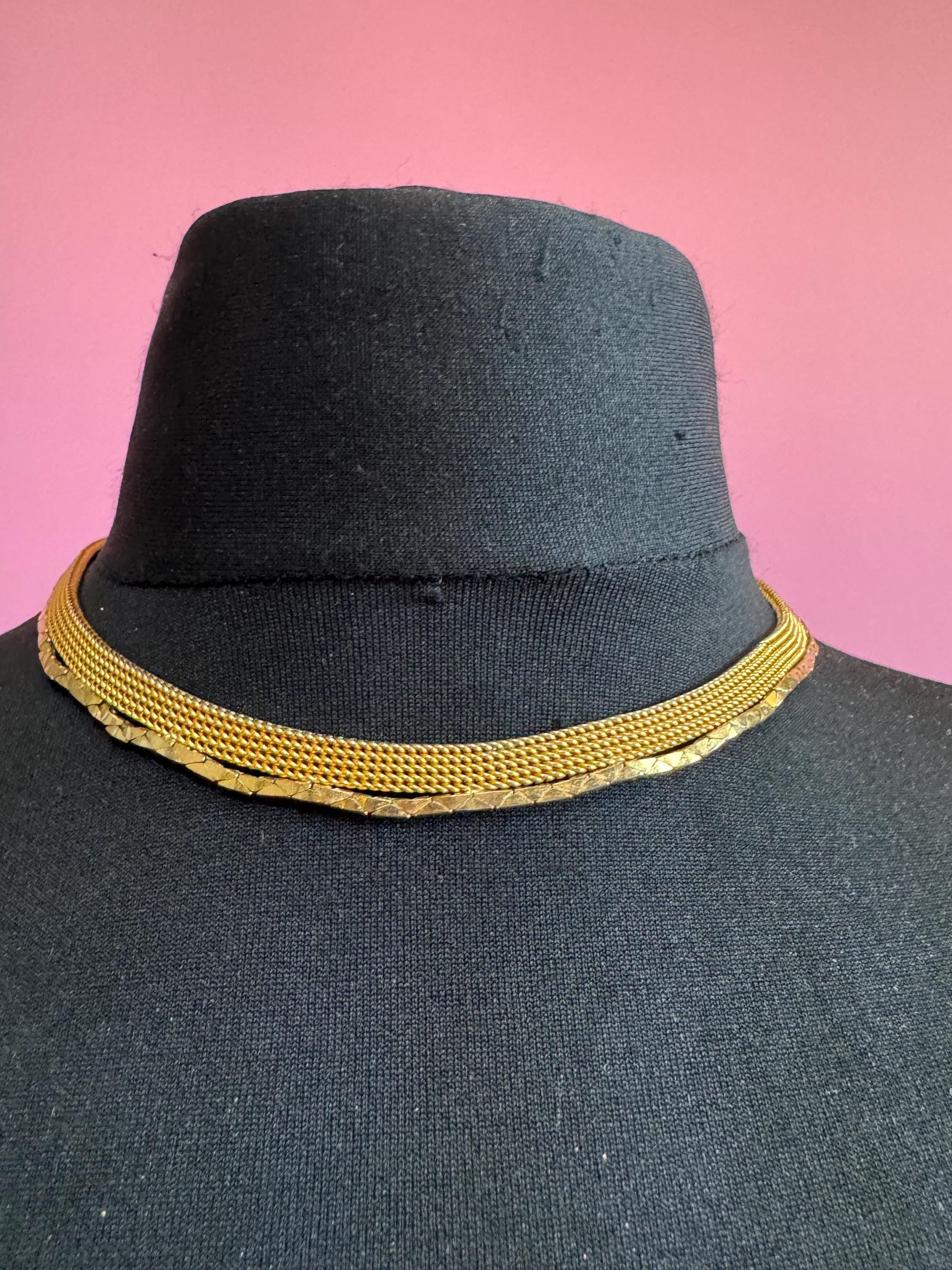 Wide gold mesh choker, vintage necklace 1970s