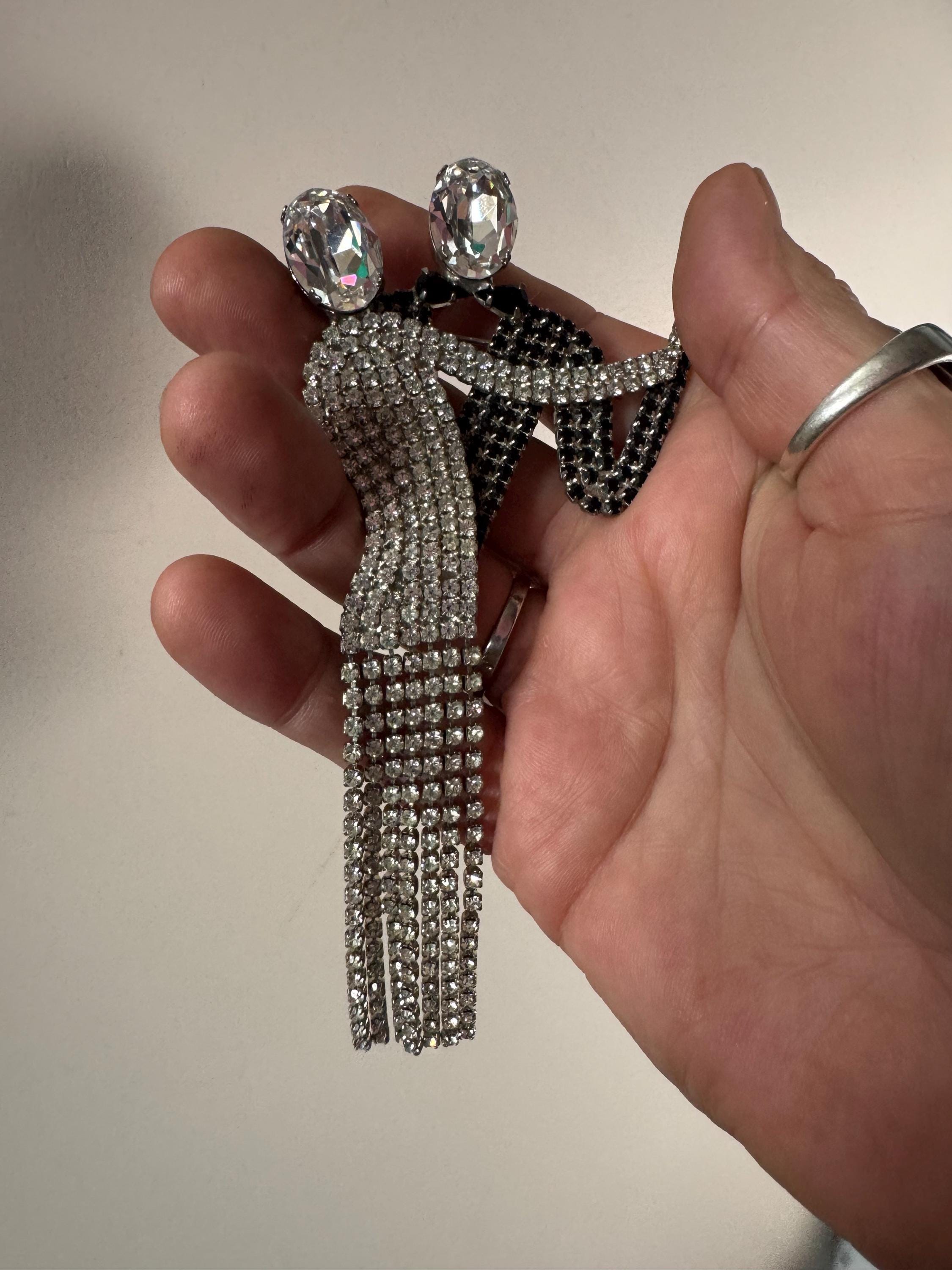 butler and Wilson ballroom dancing brooch, black clear rhinestone signed pin