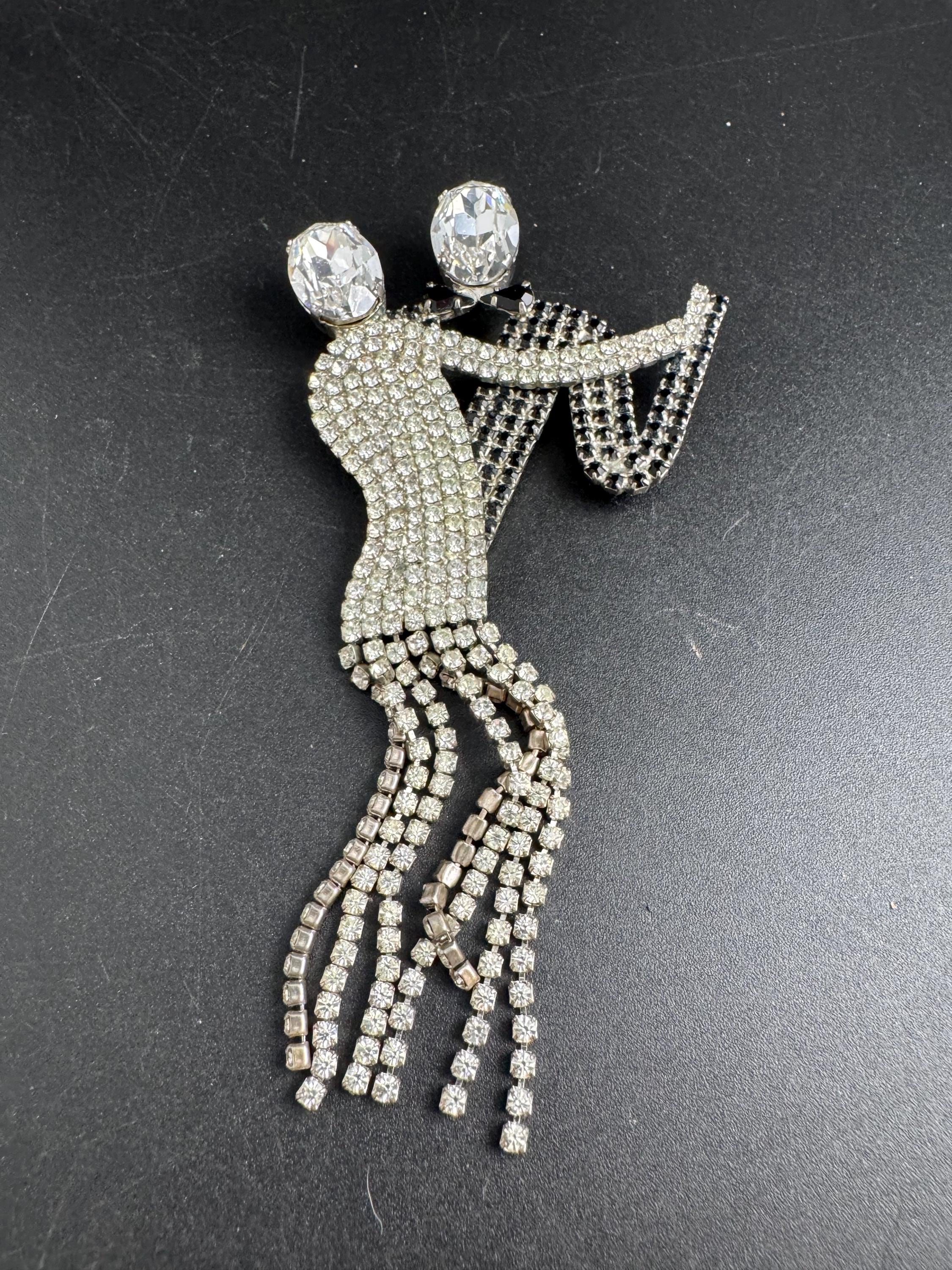 butler and Wilson ballroom dancing brooch, black clear rhinestone signed pin