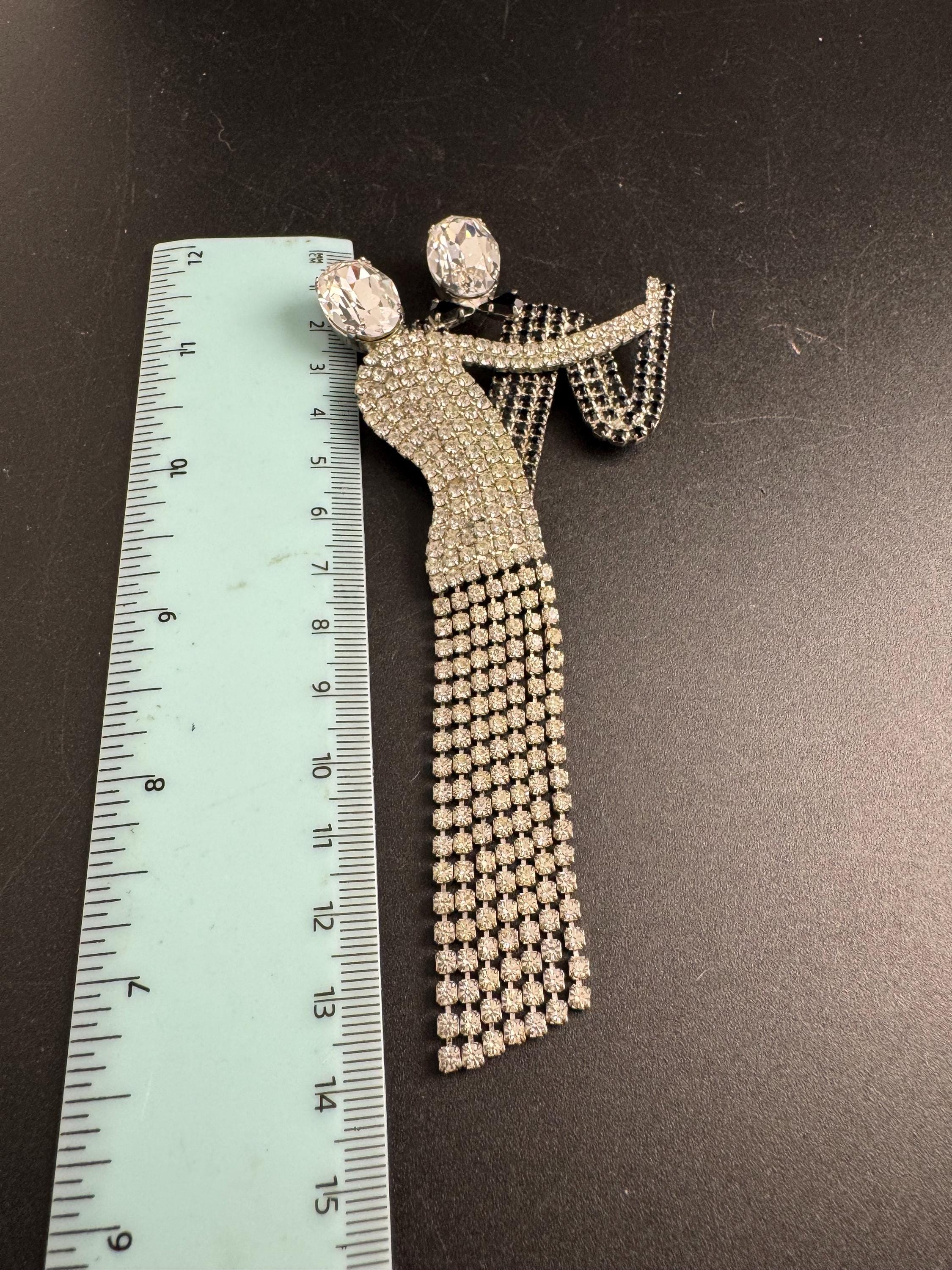 butler and Wilson ballroom dancing brooch, black clear rhinestone signed pin