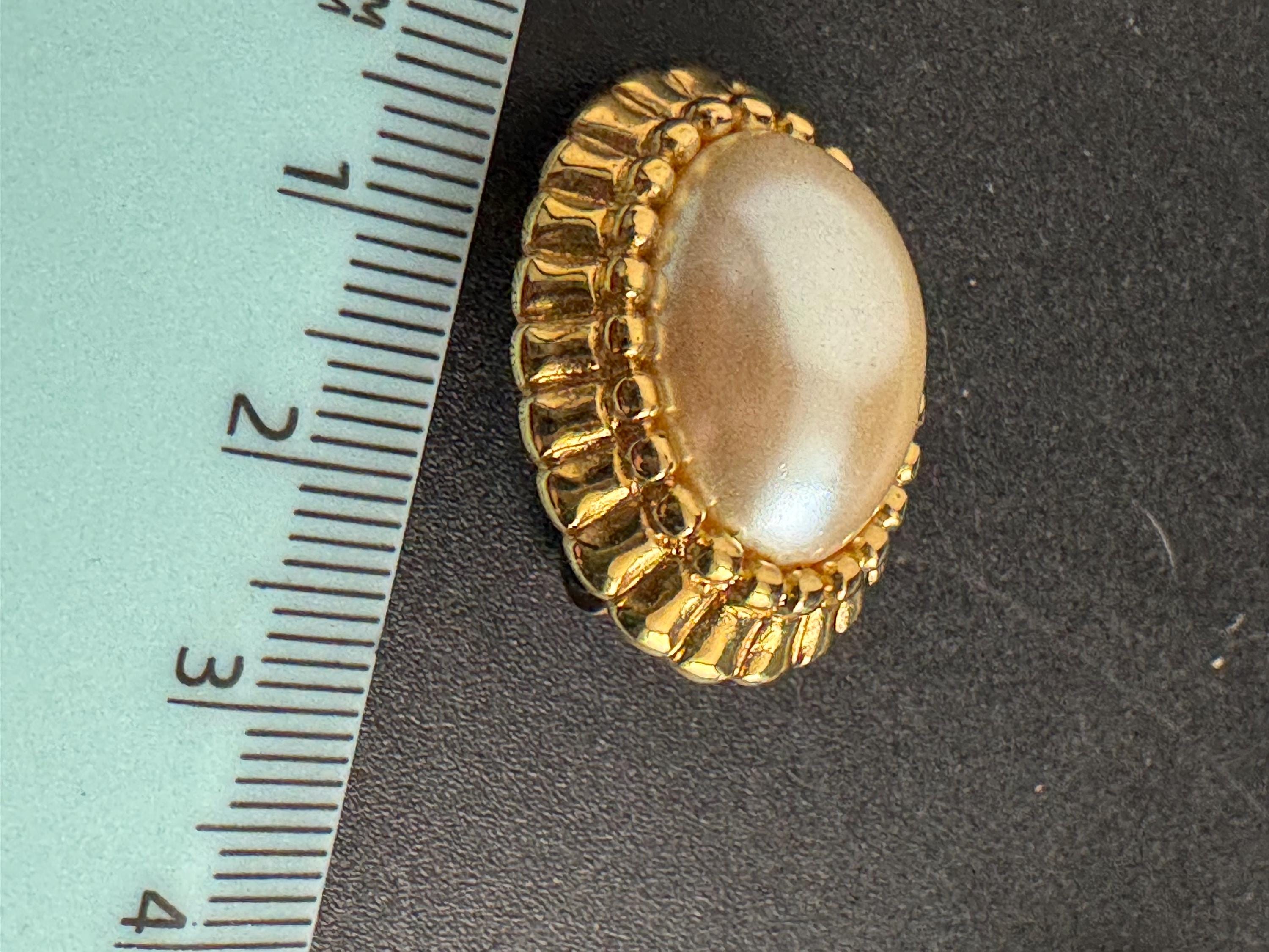 Monet Pearl oval Clip On Earrings: 22ct Gold Plated, signed and vintage