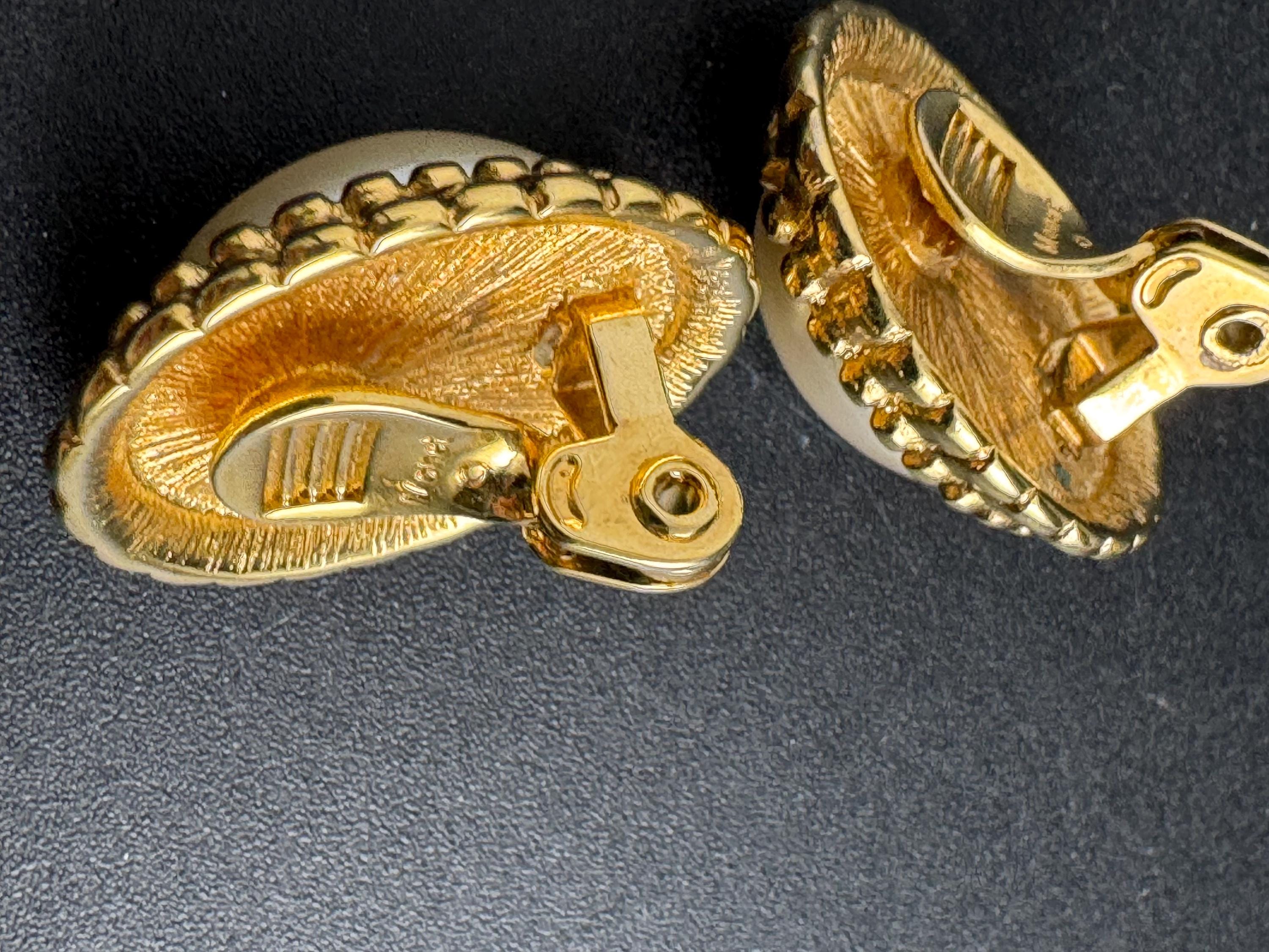 Monet Pearl oval Clip On Earrings: 22ct Gold Plated, signed and vintage