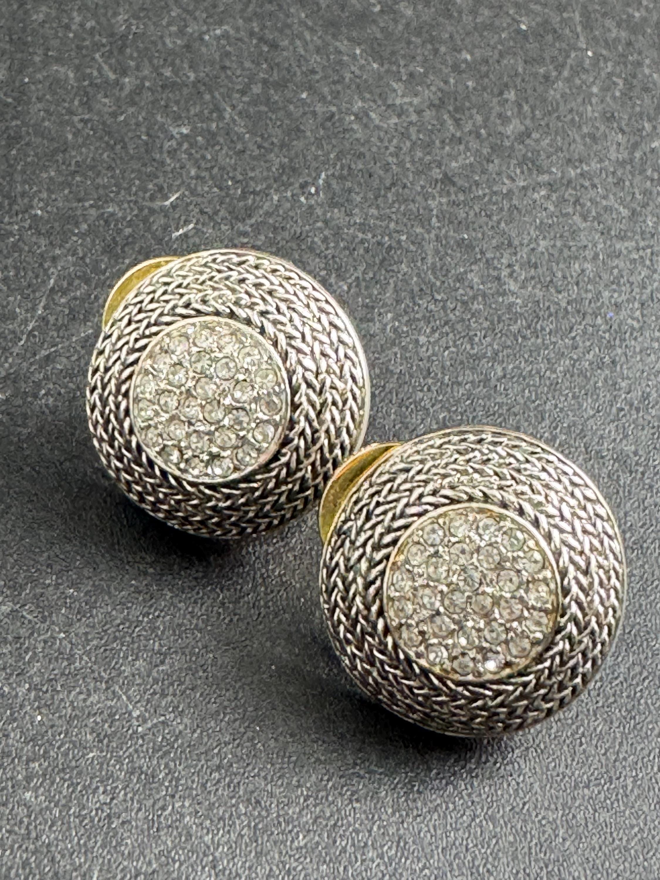signed Ciro diamante crystal stud earrings, silver gold tone pierced ears