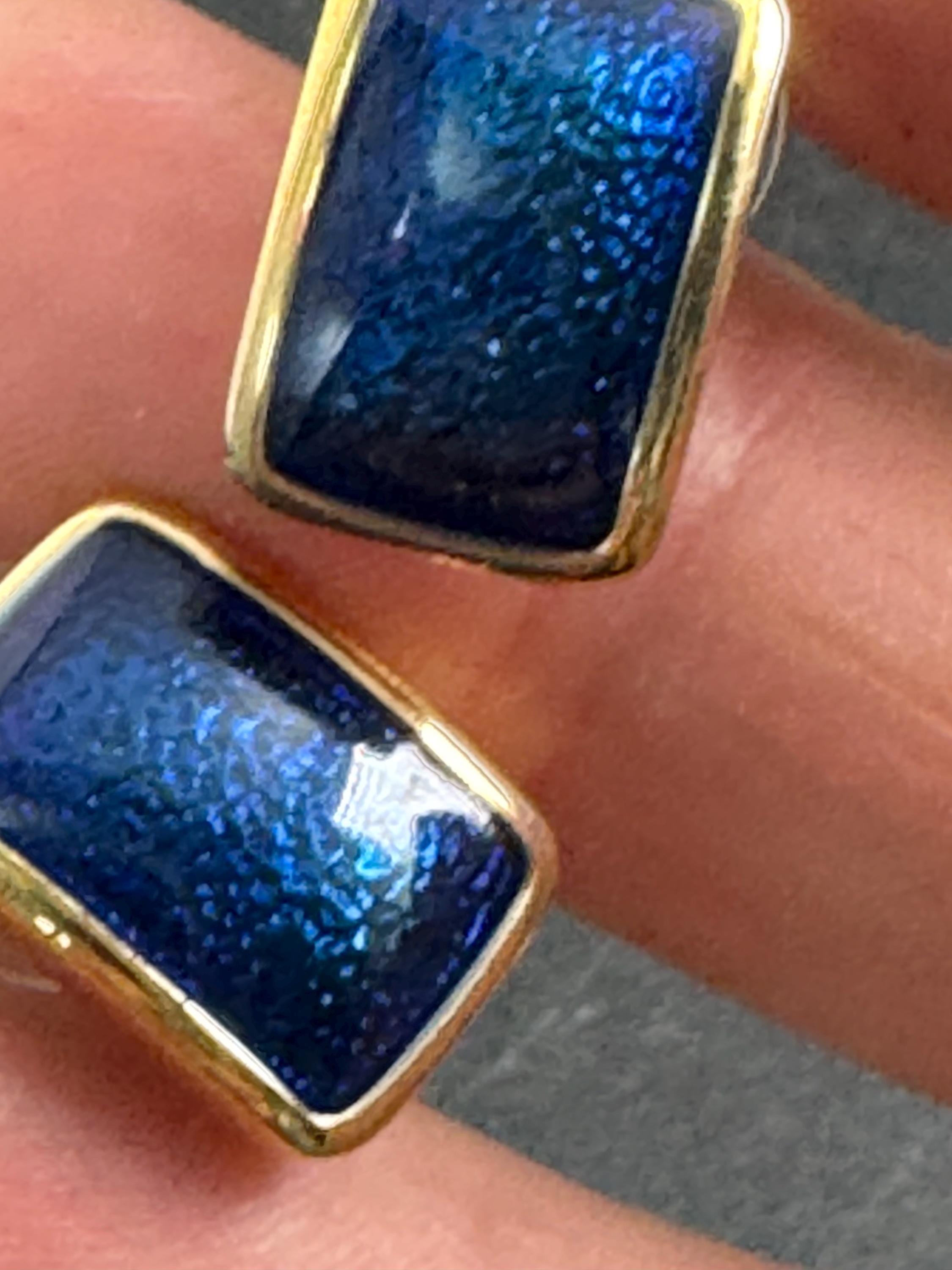 Ciro blue enamel stud clip on earrings, gold tone signed