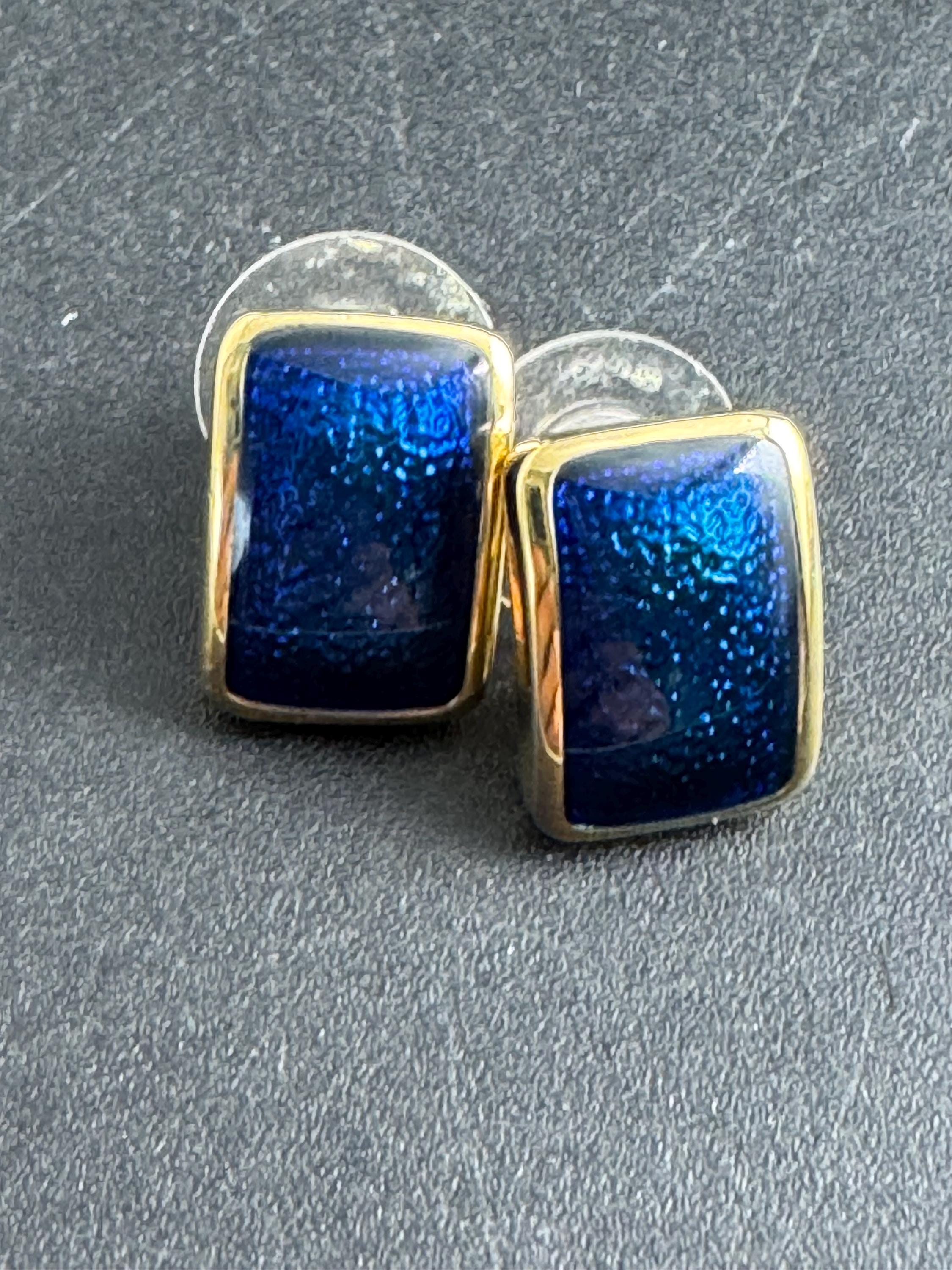 Ciro blue enamel stud clip on earrings, gold tone signed
