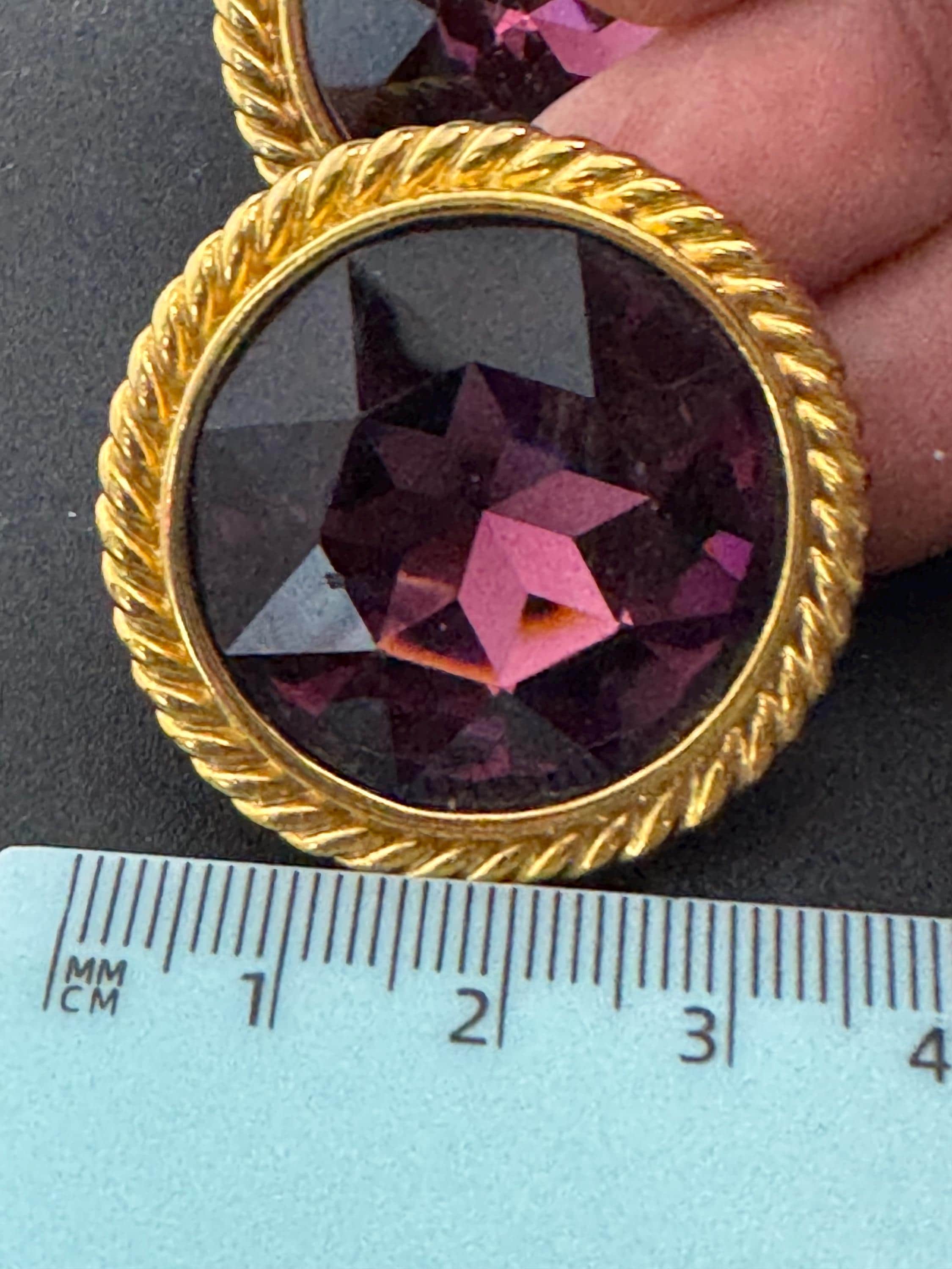 XL NAPIER purple rhinestone clip on earrings, Vintage rope edge 3.5cm