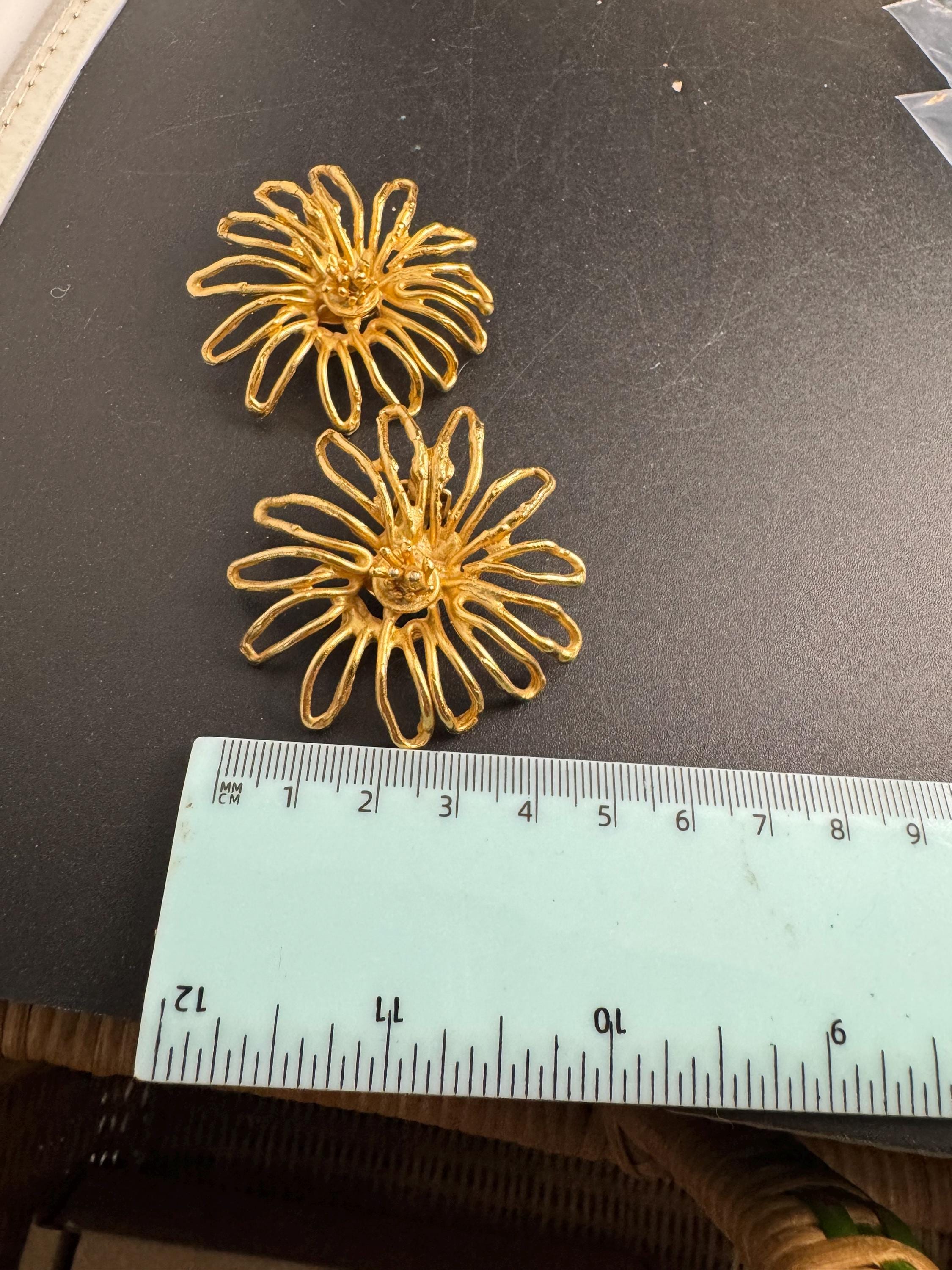 ORENA Paris gold clip on earrings, oversized big flowers