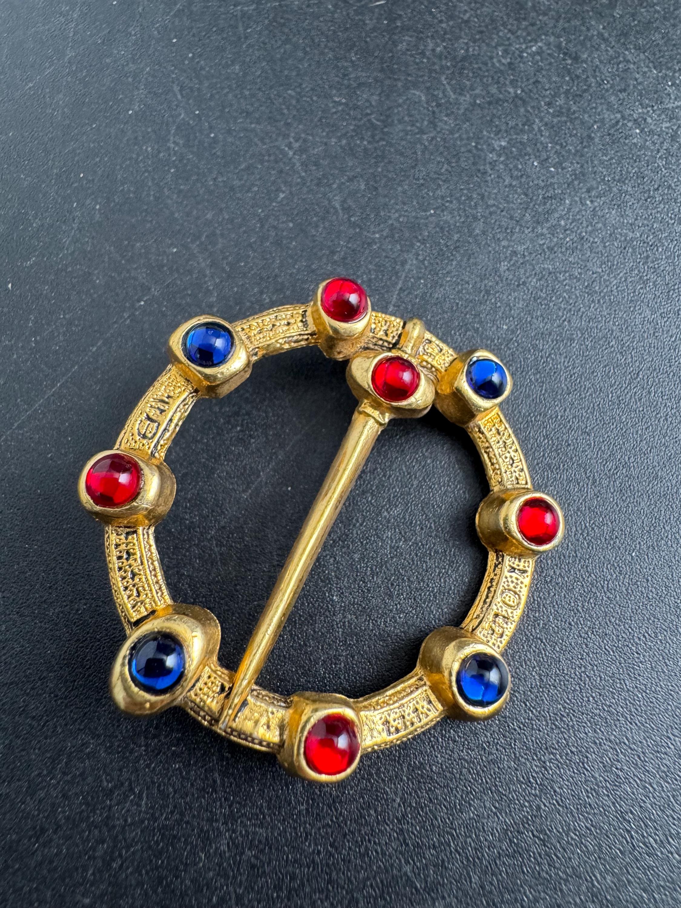 British Museum Medieval Lover's Gold Brooch, Ruby & Sapphire cabochons repro