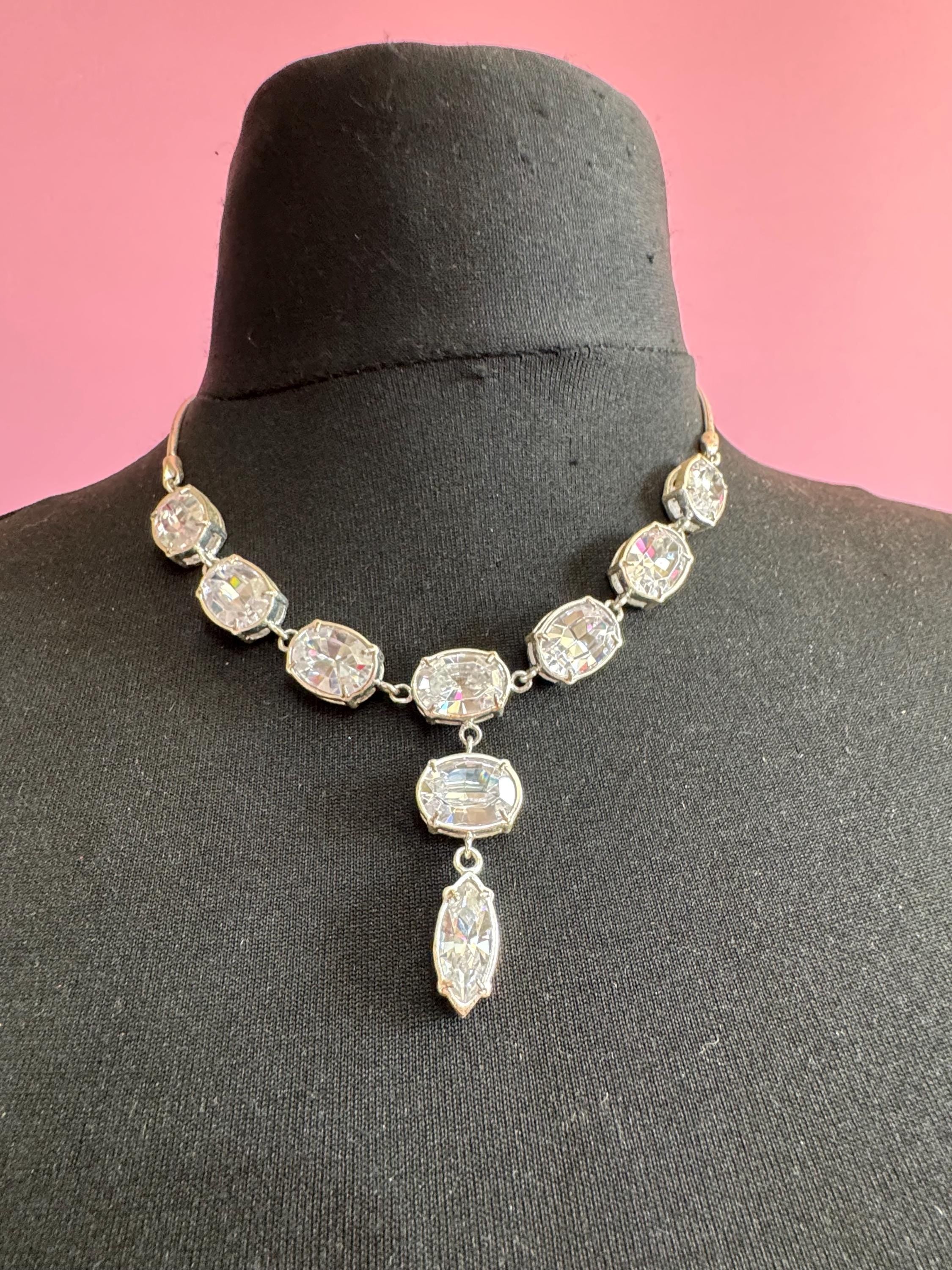 Modernist crystal necklace by Newbridge silverware, silver plated dropper