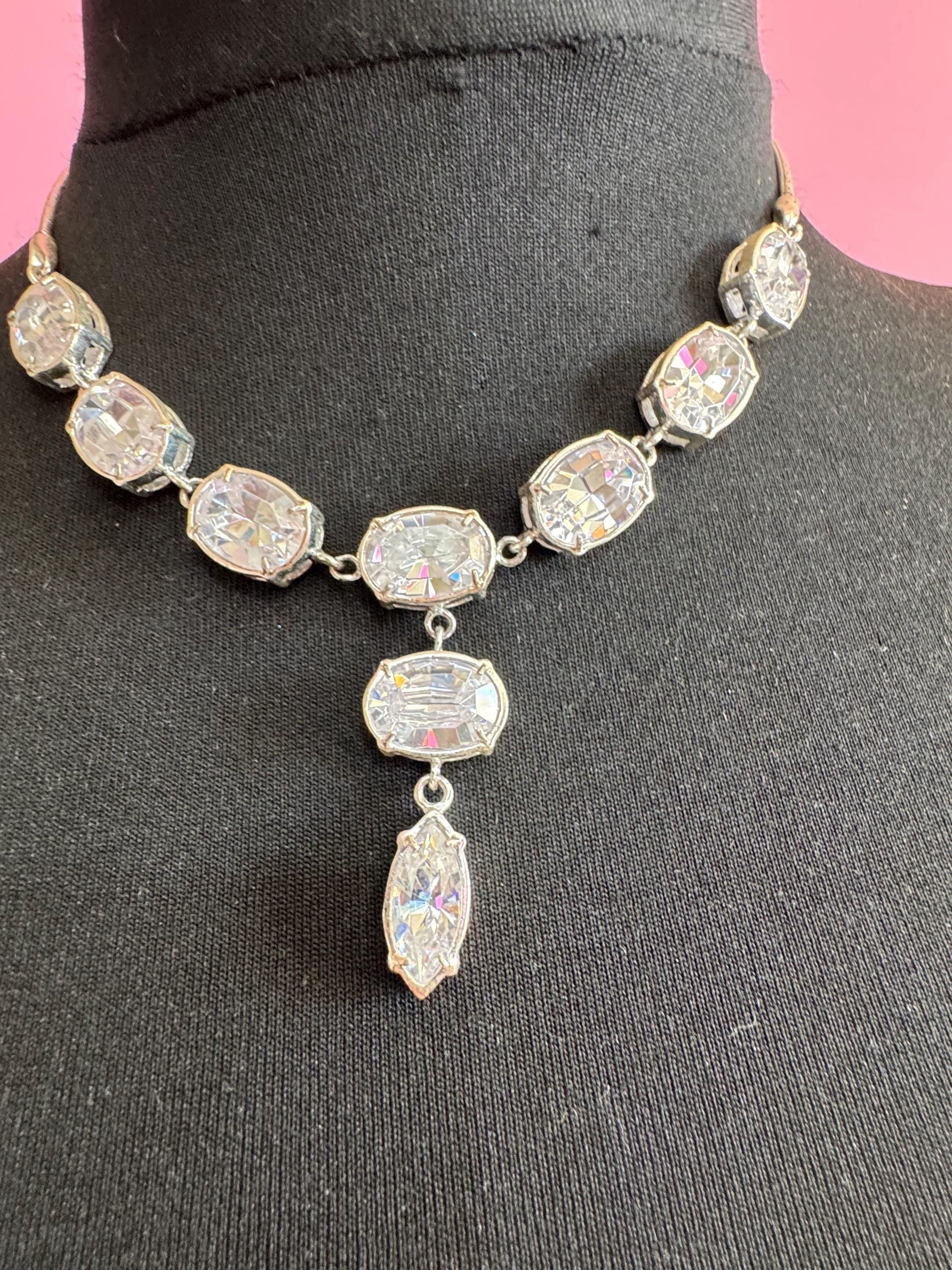 Modernist crystal necklace by Newbridge silverware, silver plated dropper