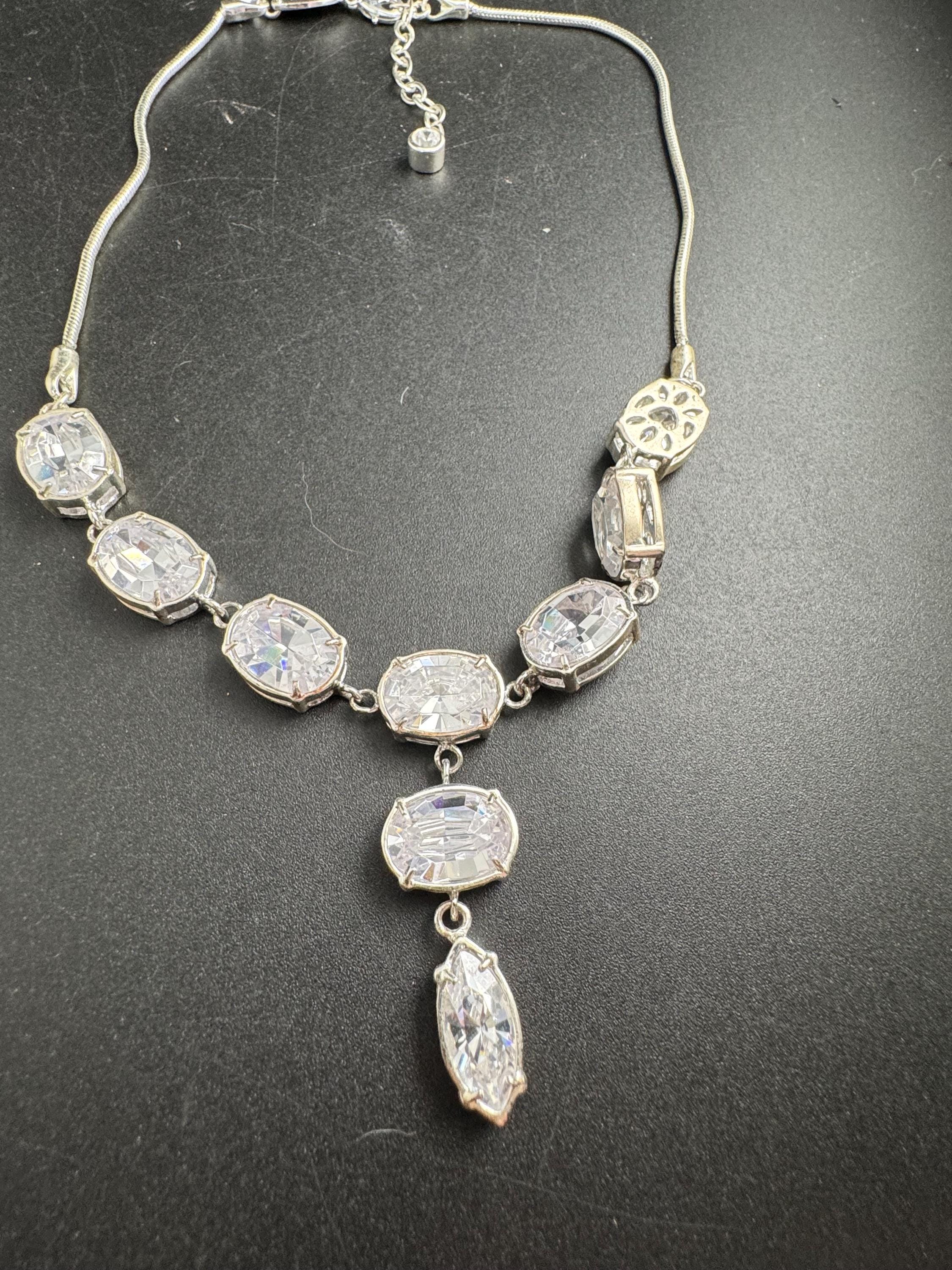 Modernist crystal necklace by Newbridge silverware, silver plated dropper