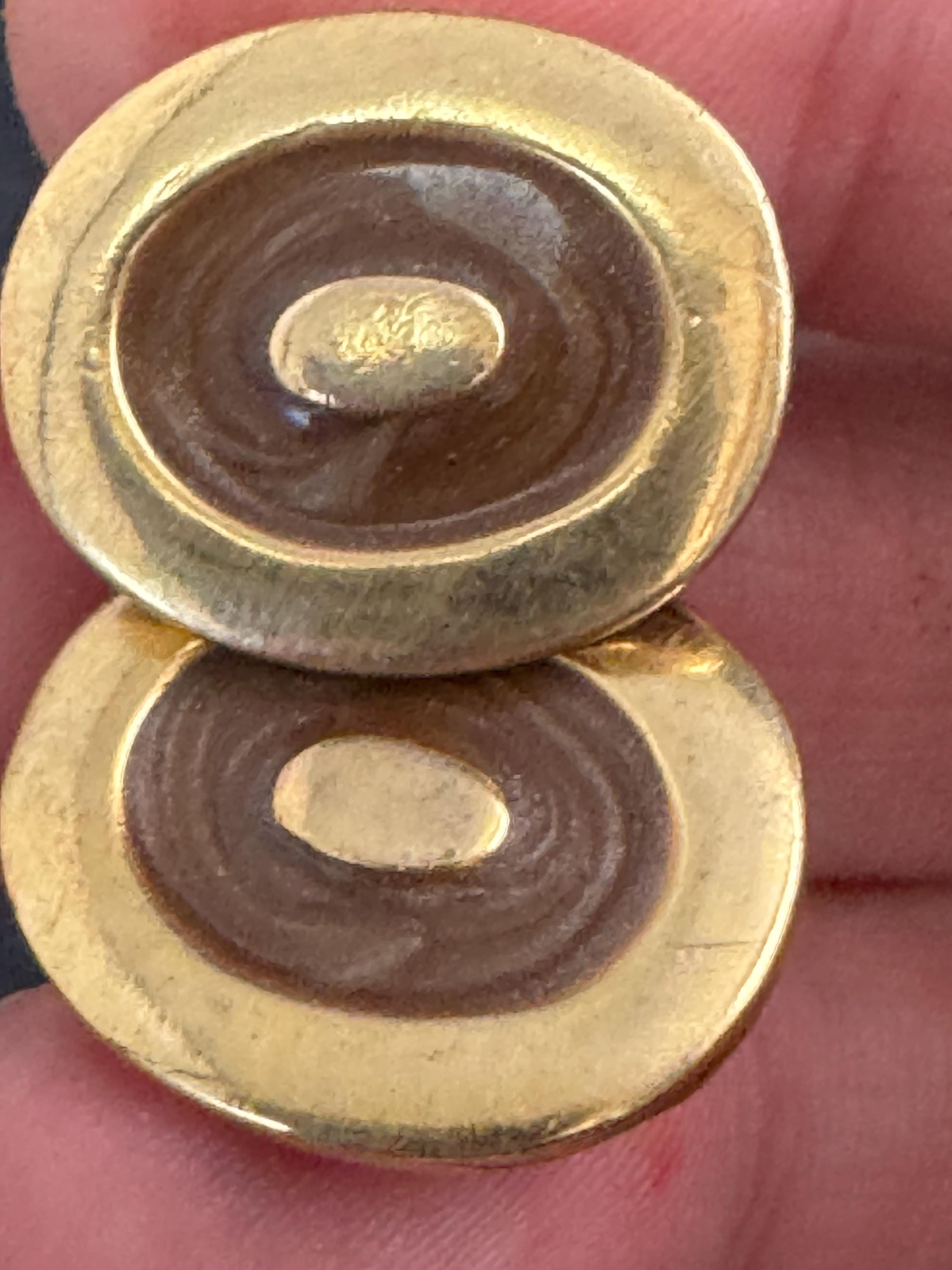 Italian brown Enamel Clip On Earrings: vintage gold plated deadstock