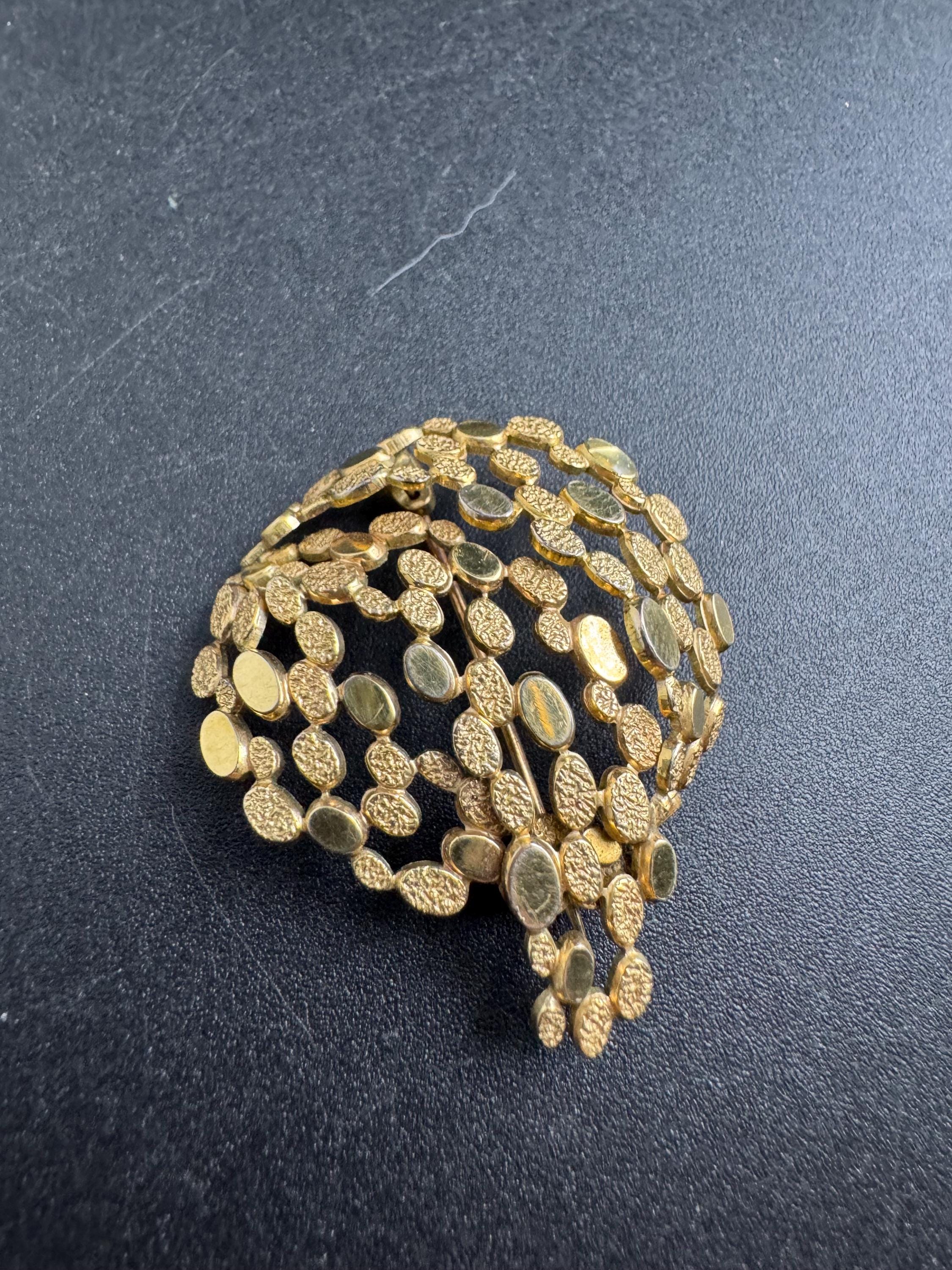 rolled Gold brutalist abstract brooch, signed 1950s
