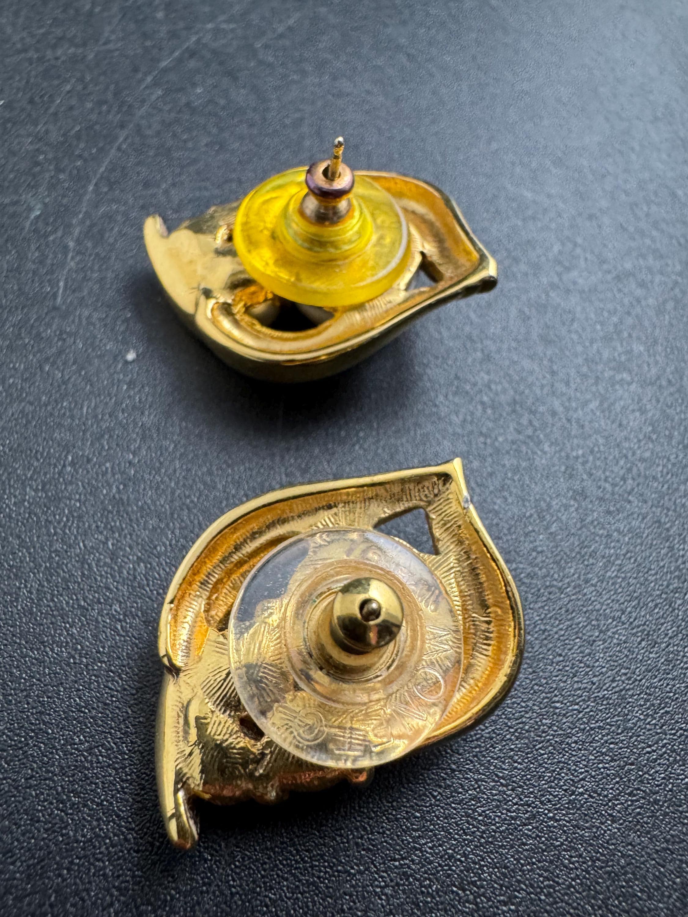 Napier gold pearl stud earrings, pierced ears vintage and signed