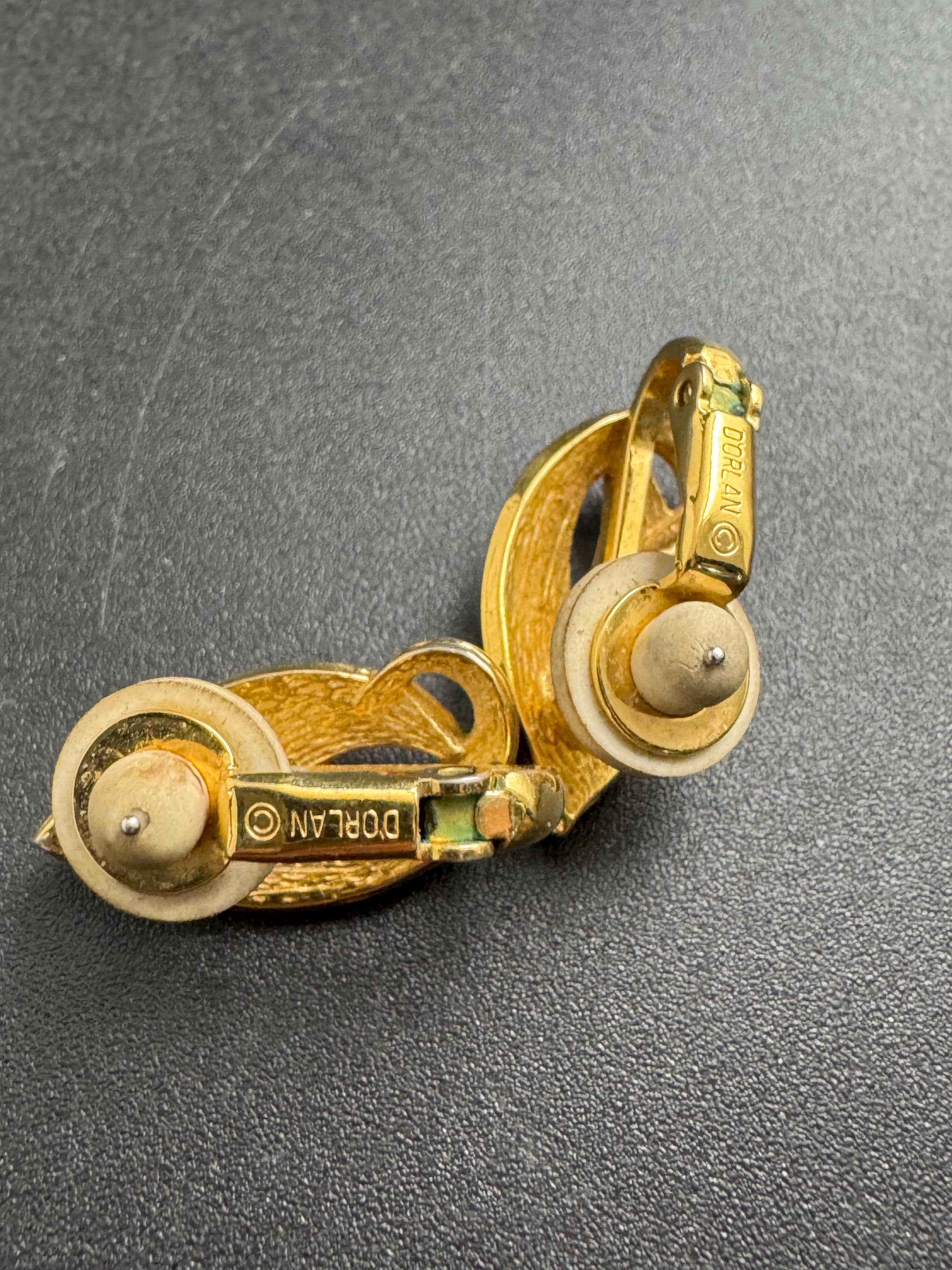 D’orlan blue green enamel earrings , gold plated signed for pierced ears