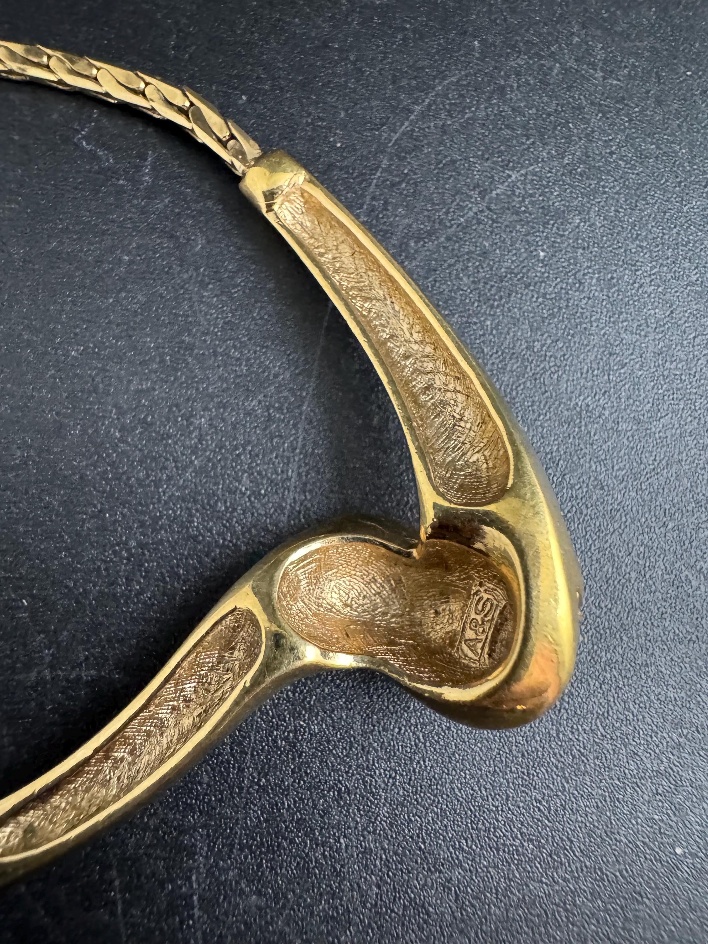 Attwood and Sawyer rhinestone necklace , heavy gold plated signed A&S vintage