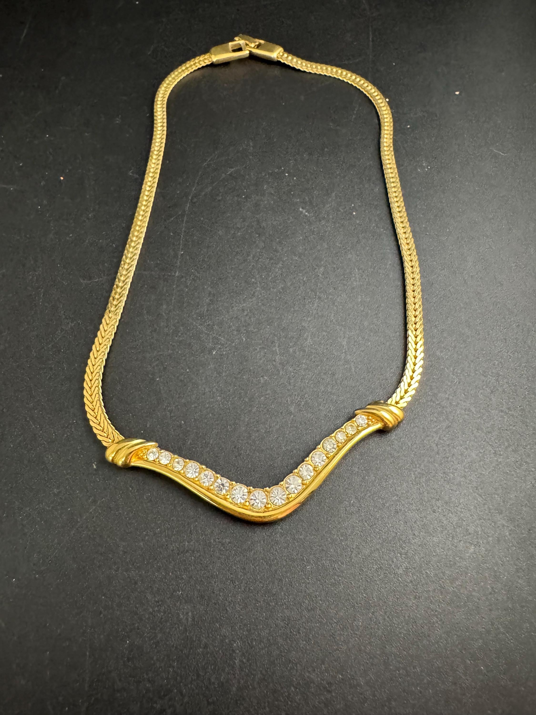 MONET clear rhinestone chain necklace, vintage and signed