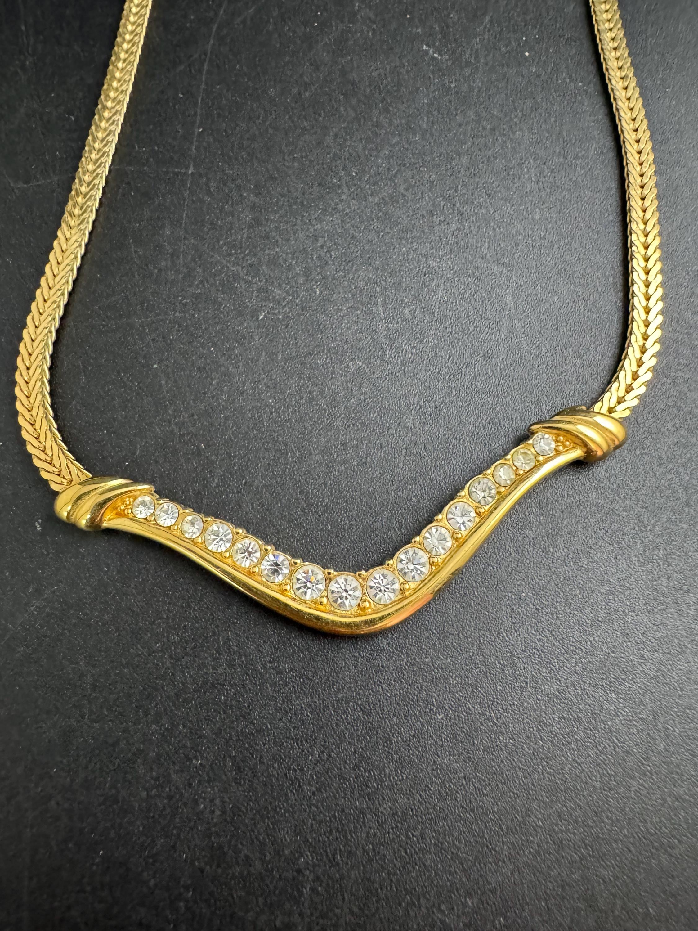 MONET clear rhinestone chain necklace, vintage and signed