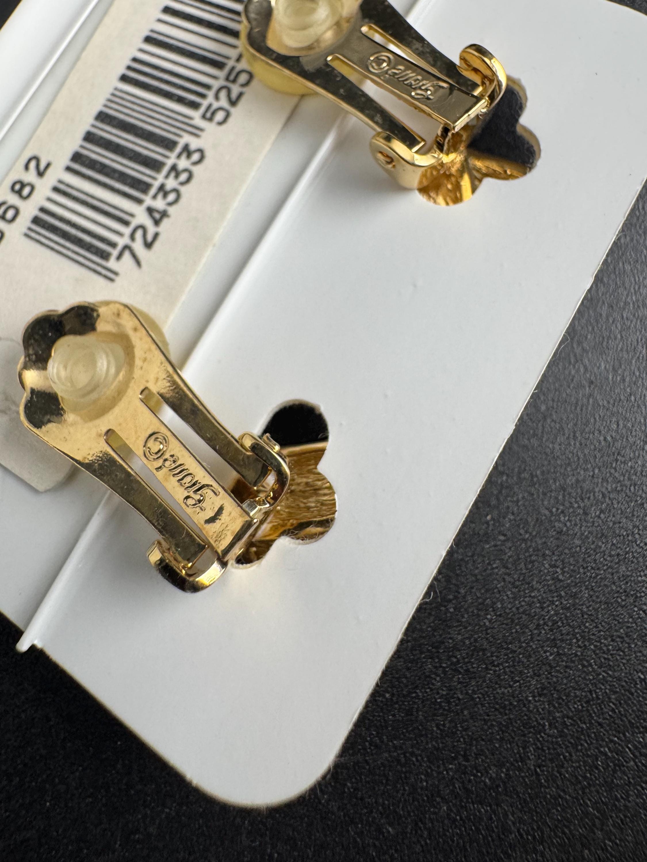 Grosse gold plated clip on earrings, unused vintage stock designer and fully signed