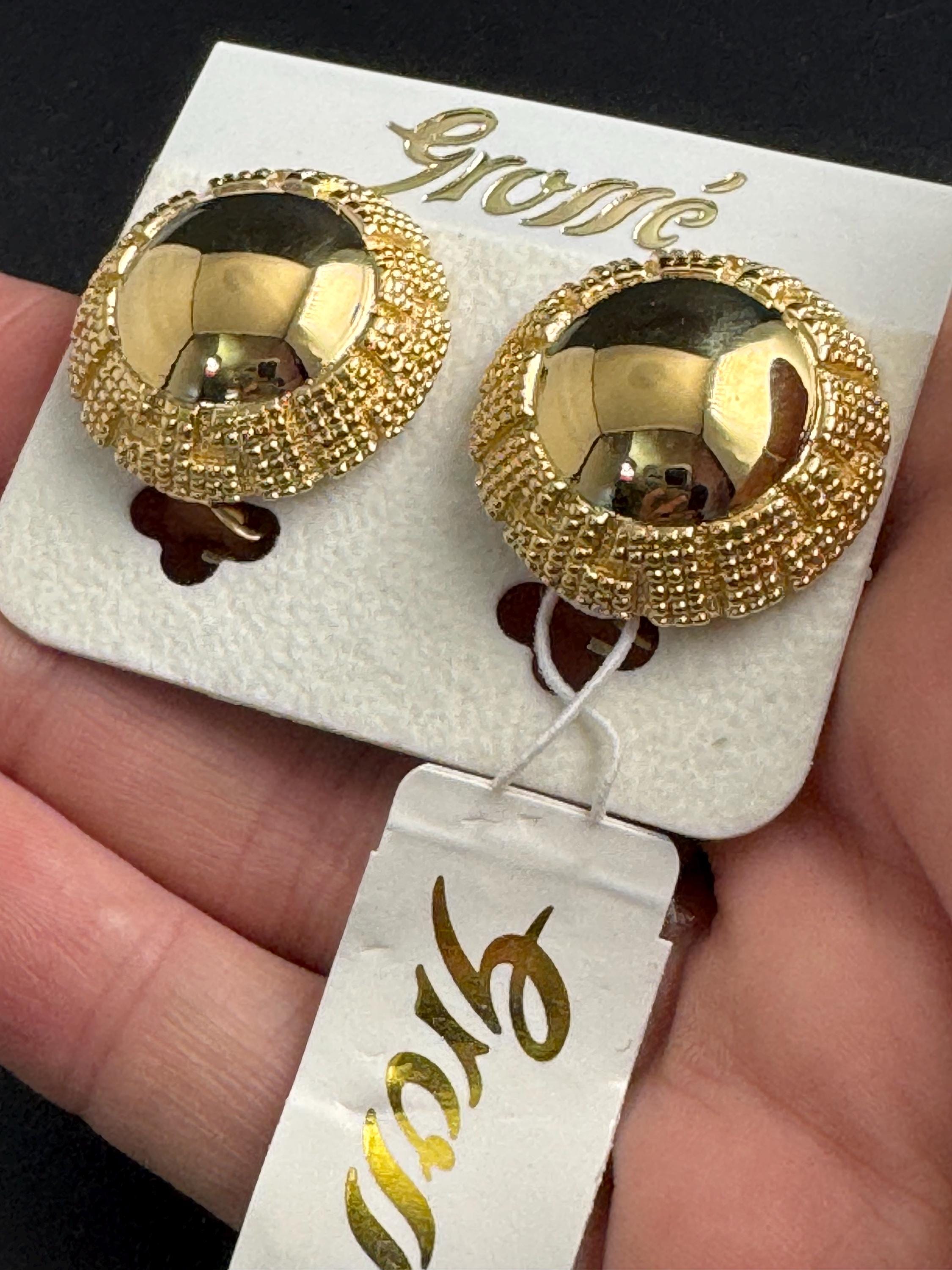 Grosse gold plated clip on earrings, unused vintage stock designer and fully signed
