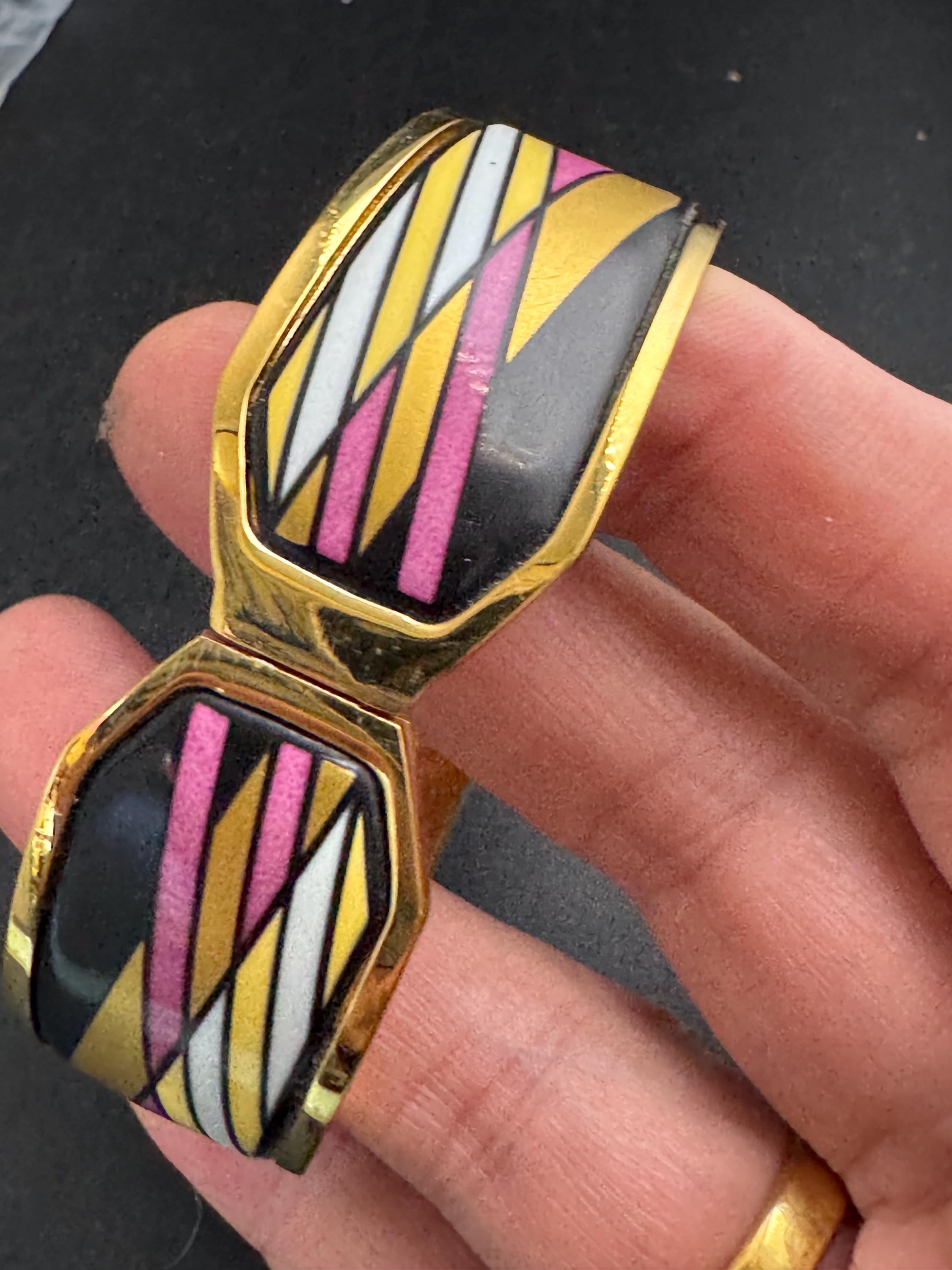 Michaela Frey 24ct gp Enamel Bangle, Vintage Designer Clamper Bracelet Austria
