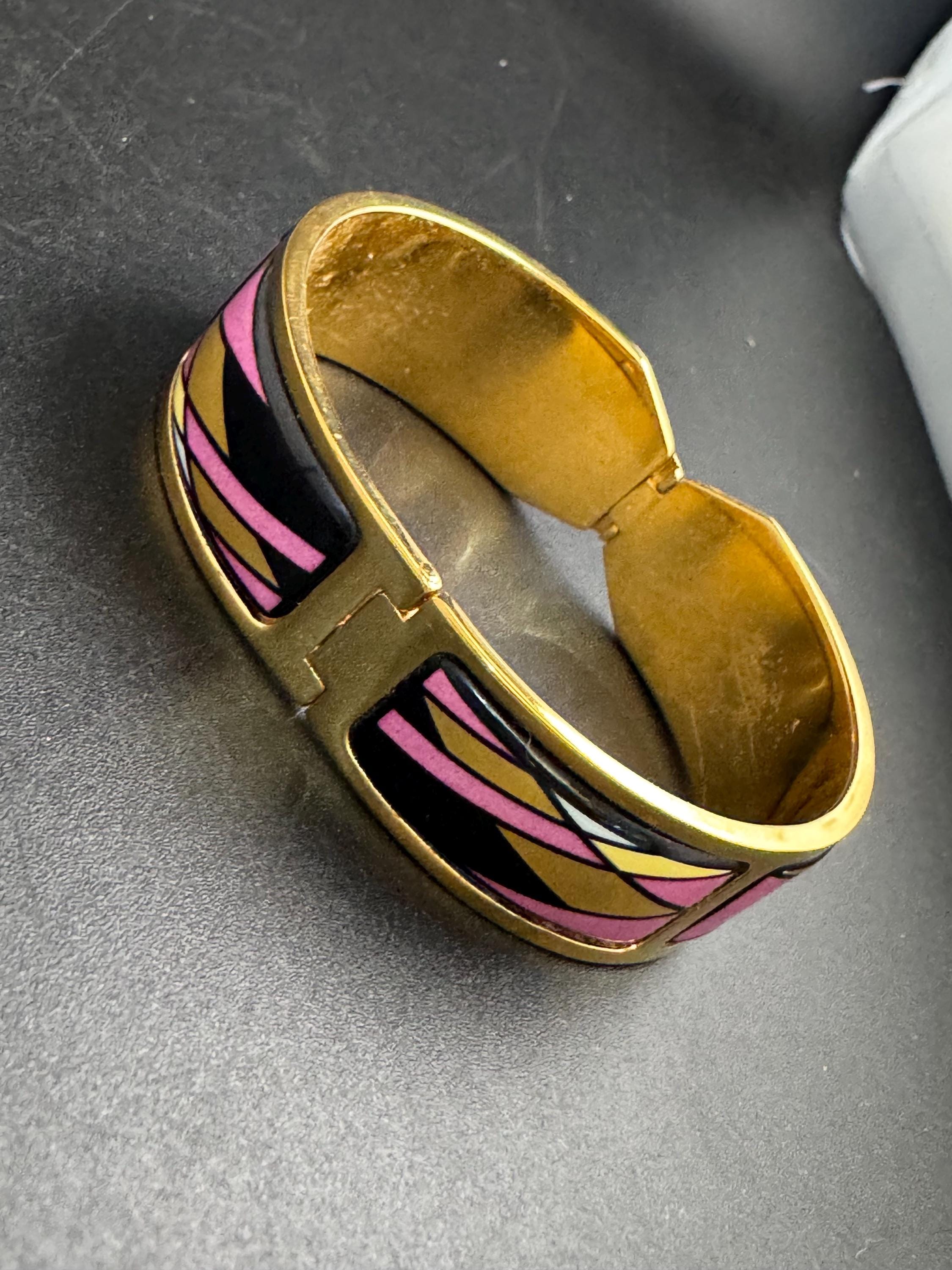 Michaela Frey 24ct gp Enamel Bangle, Vintage Designer Clamper Bracelet Austria