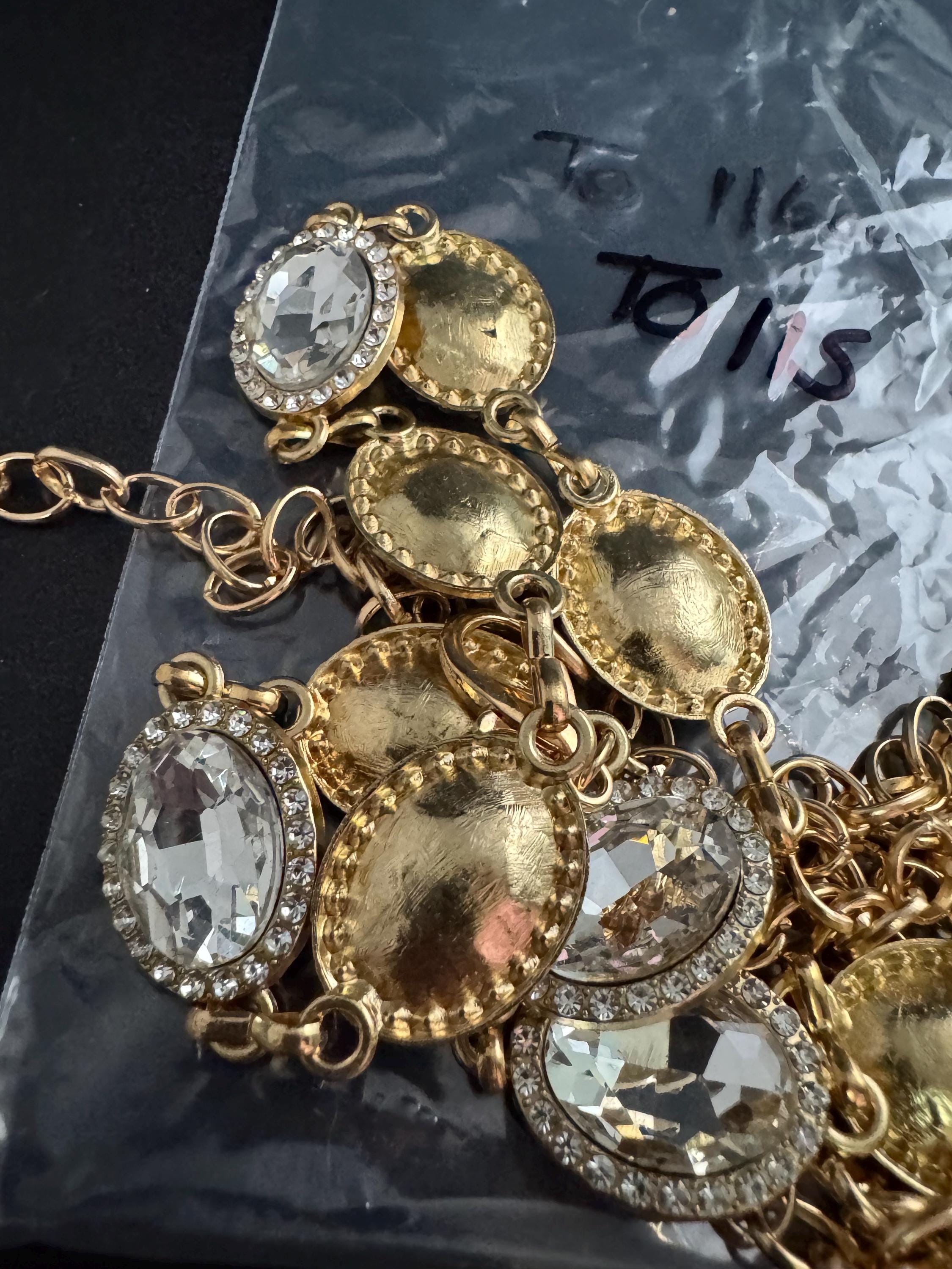 Diamante Gold panel link chain belt, fits to 114 cm waist clear rhinestone vintage fashion