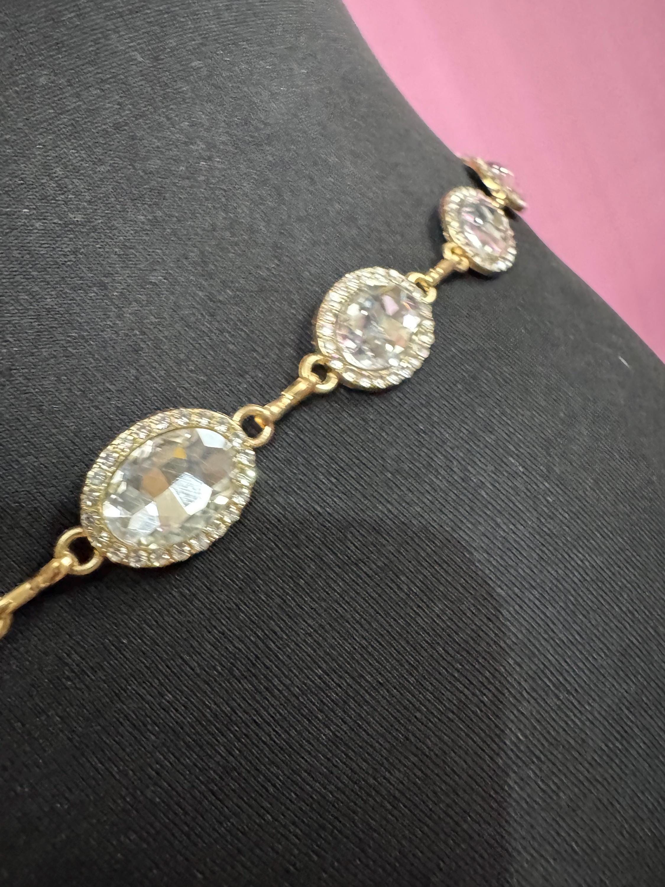 Diamante Gold panel link chain belt, fits to 114 cm waist clear rhinestone vintage fashion