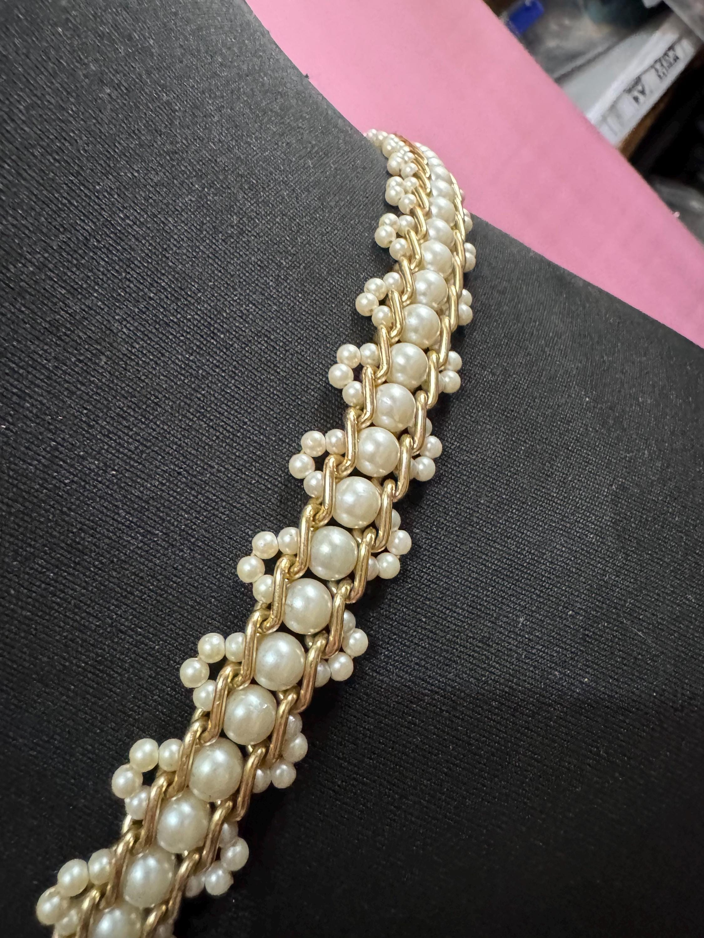 beaded Pearl chain belt, fits 77-91cm Vintage gold tone