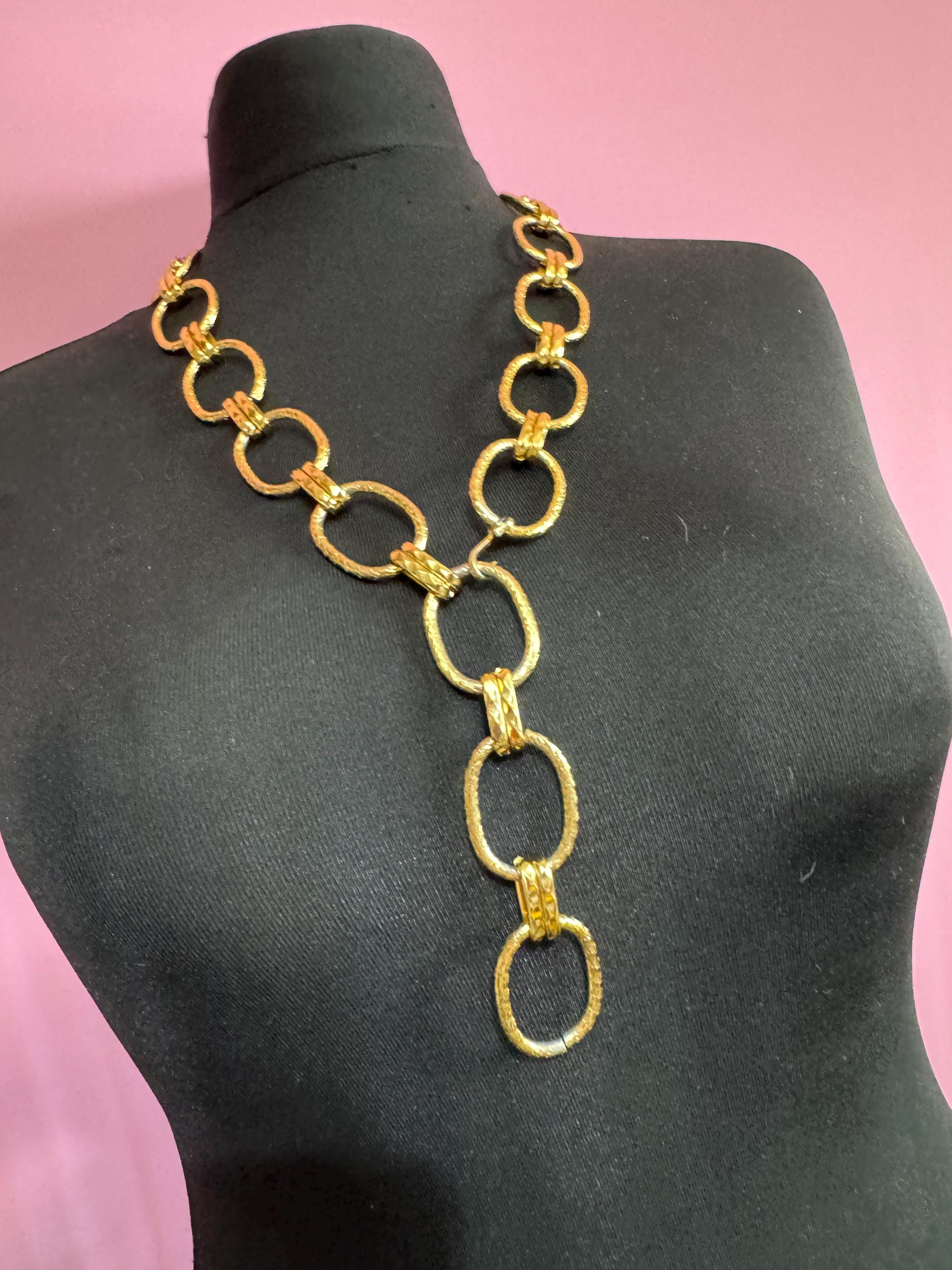 gold oval link chain belt, fits to 82cm engraved loops vintage fashion